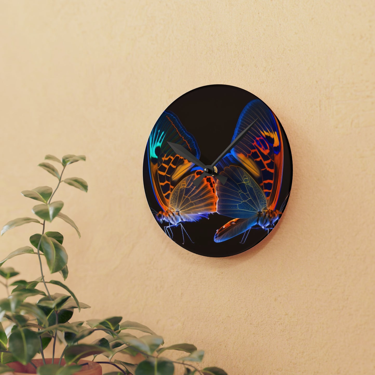 Acrylic Wall Clock Neon Glo Butterfly 2