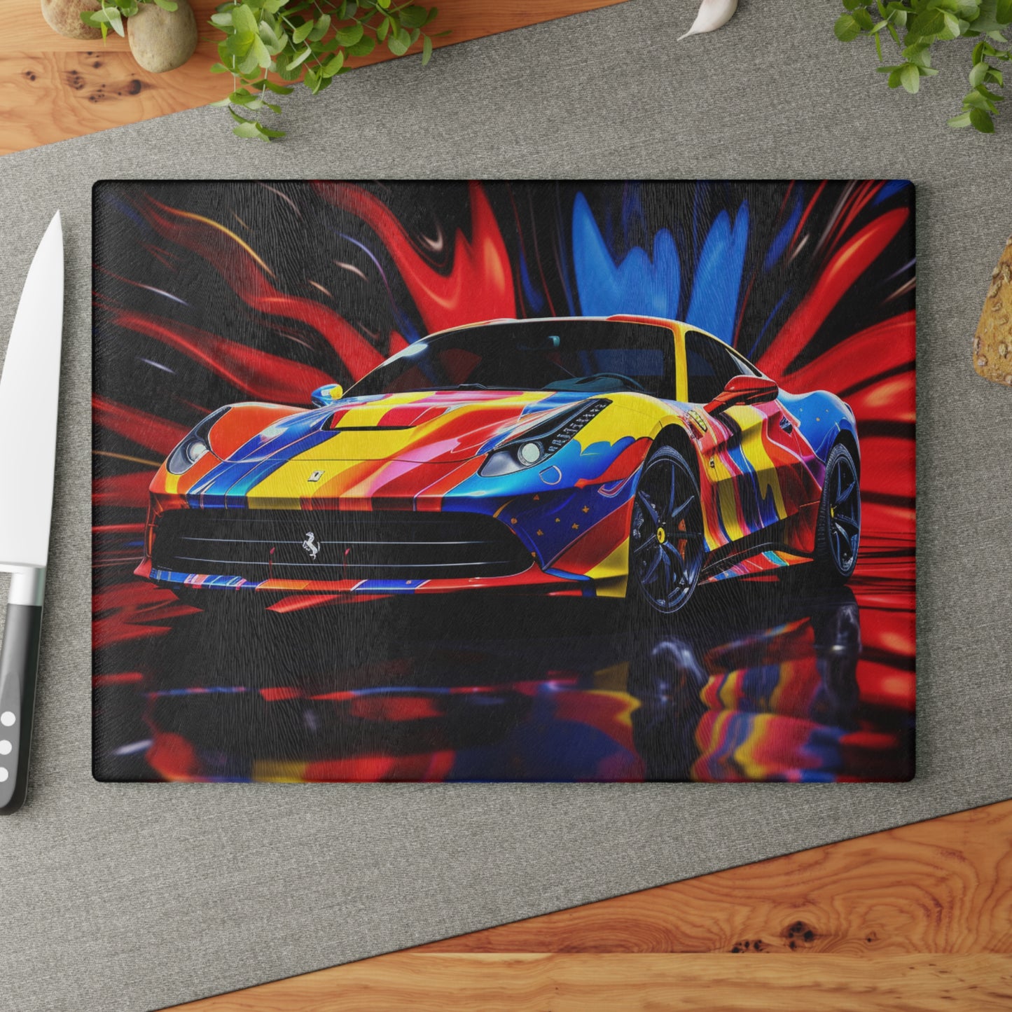 Glass Cutting Board Hyper Colorfull Ferrari 1