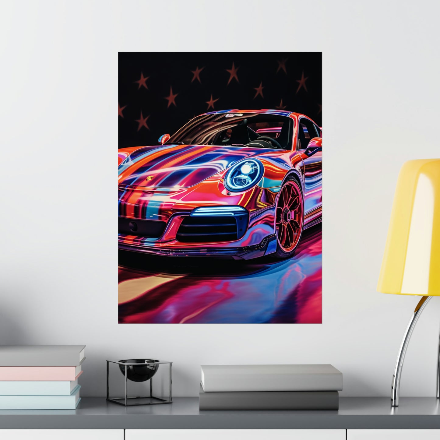 Premium Matte Vertical Posters Macro American Flag Porsche 4