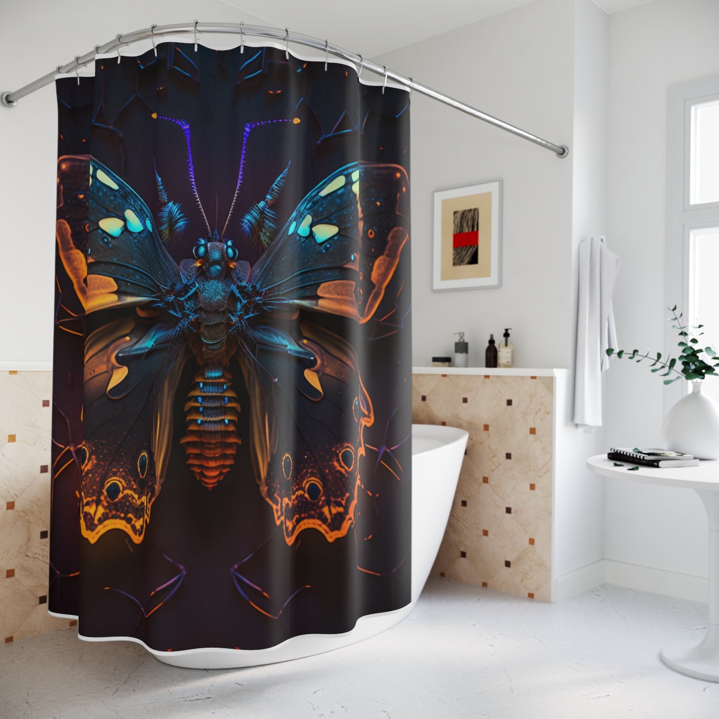 Polyester Shower Curtain Neon Hue Butterfly 2