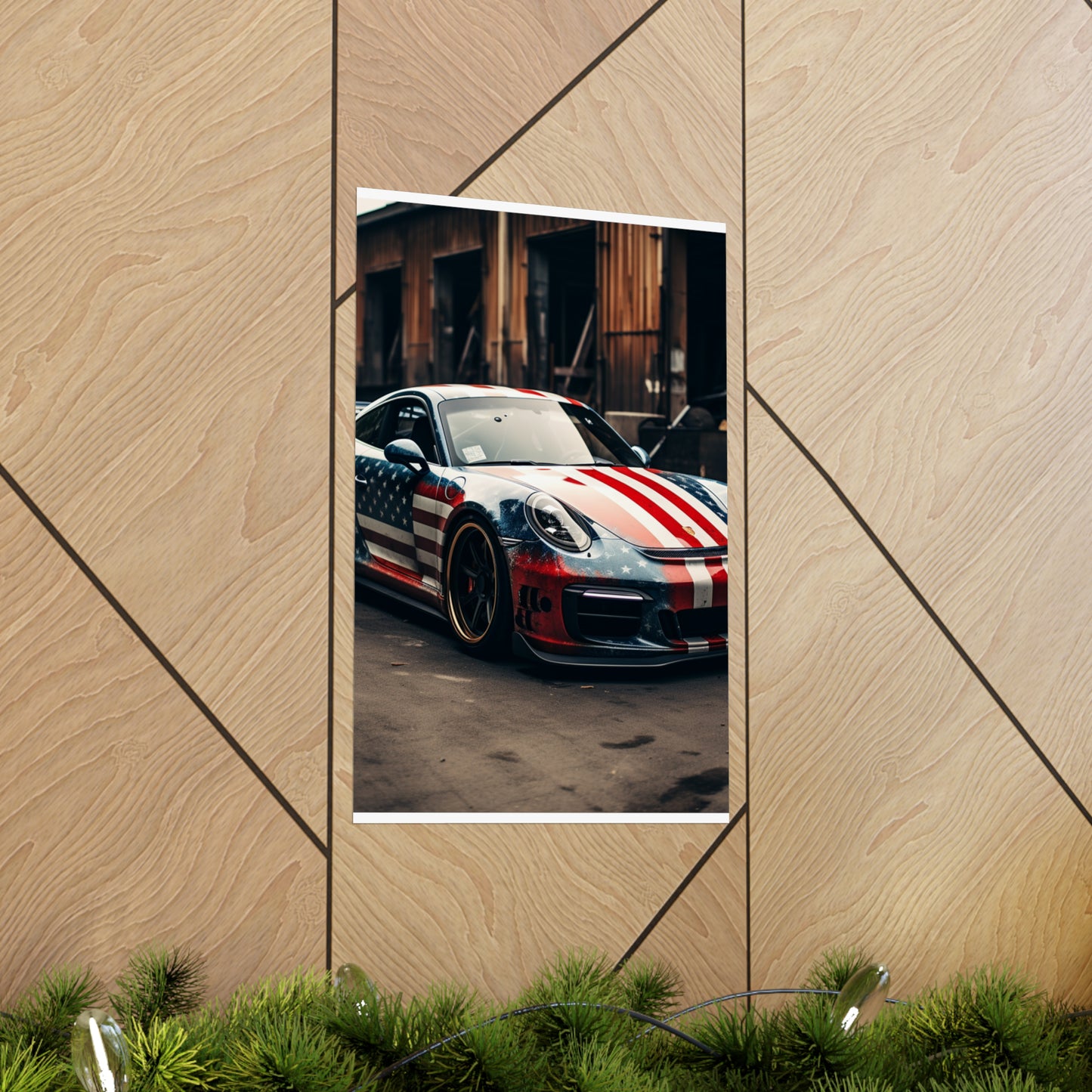 Premium Matte Vertical Posters American Flag Porsche 3