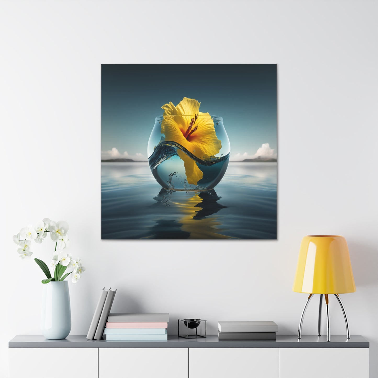 Canvas Gallery Wraps Yellow Hibiscus glass 4