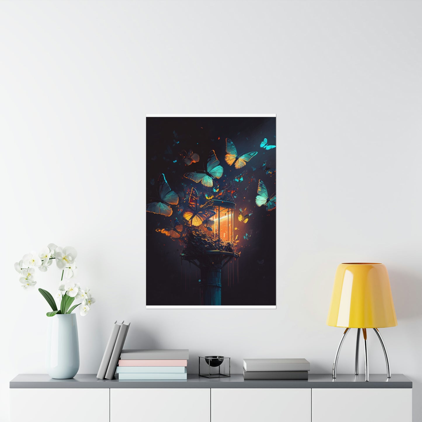 Premium Matte Vertical Posters Street Light Butterfly 1