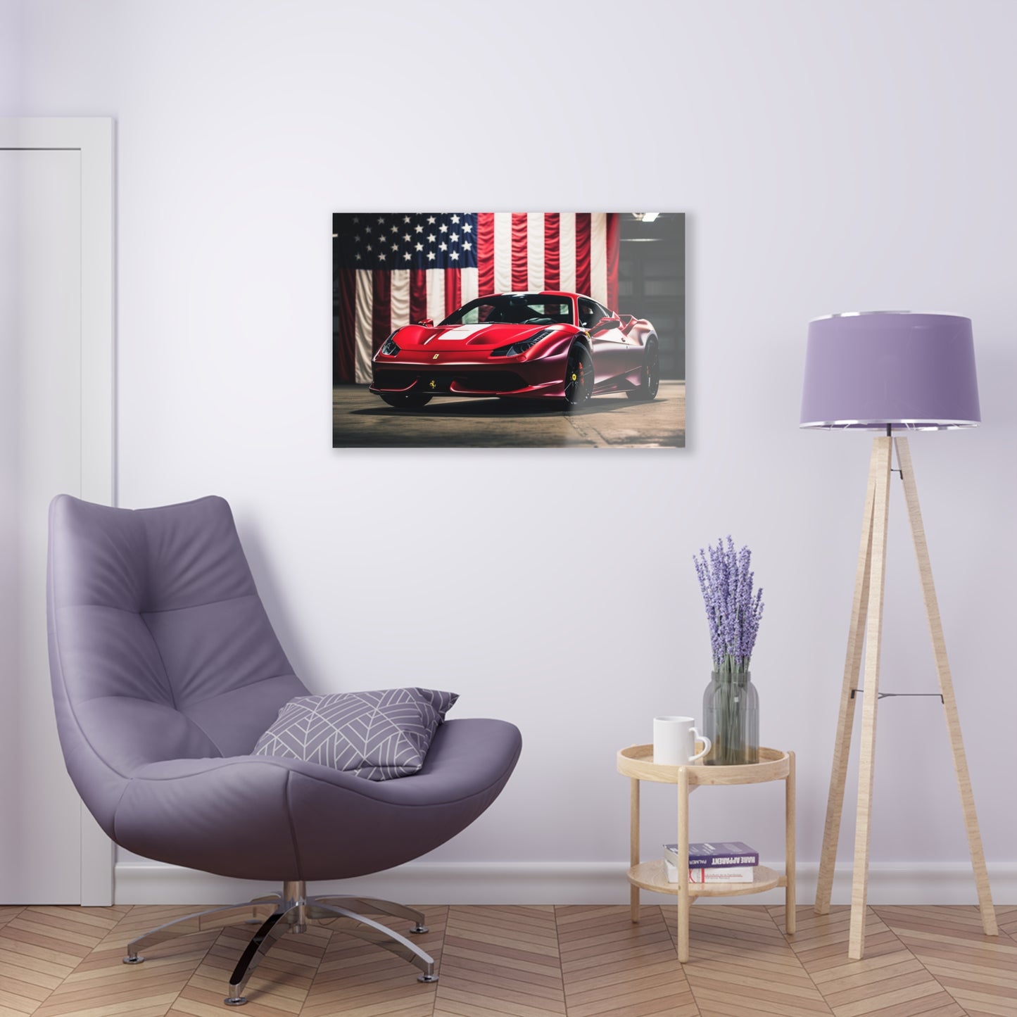 Acrylic Prints American Flag Background Ferrari 3