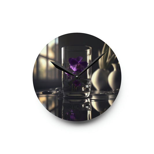 Acrylic Wall Clock Purple Orchid Glass vase 4