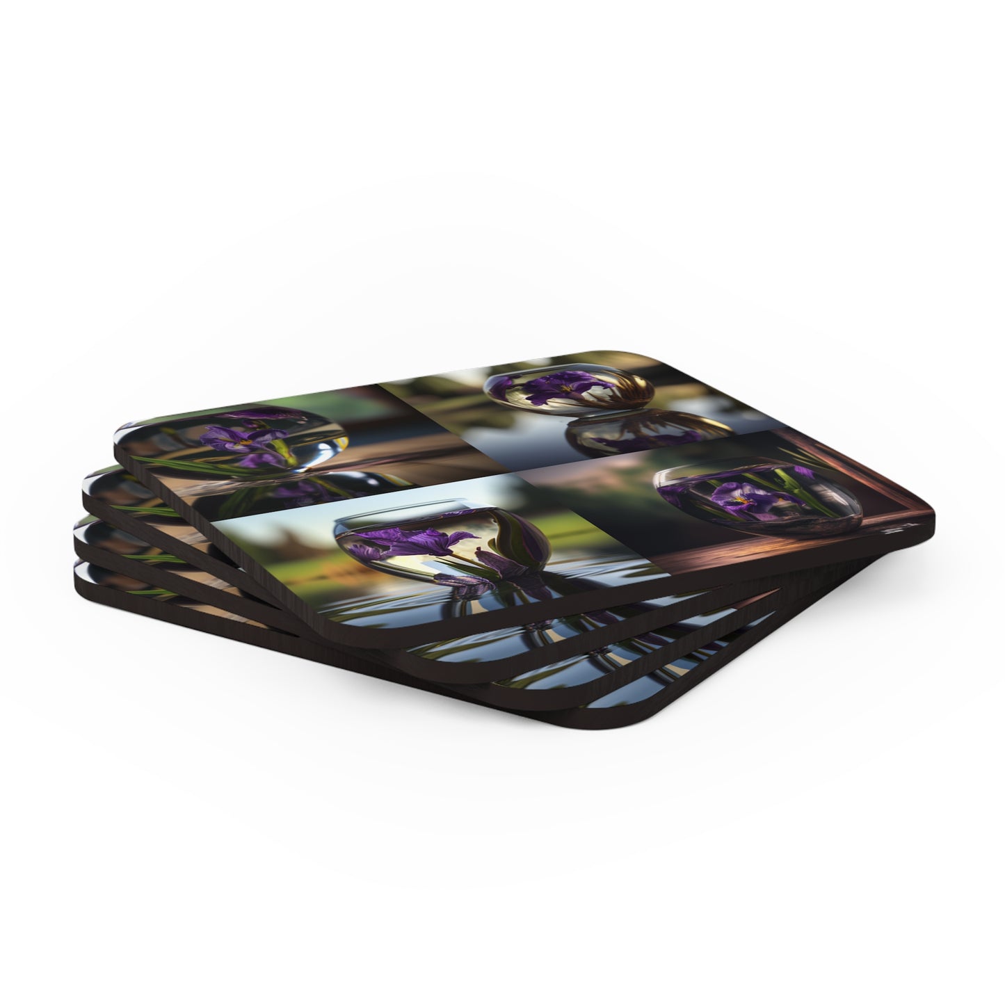 Corkwood Coaster Set Purple Iris in a vase 5