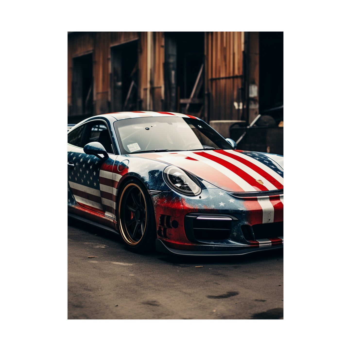 Premium Matte Vertical Posters American Flag Porsche 3