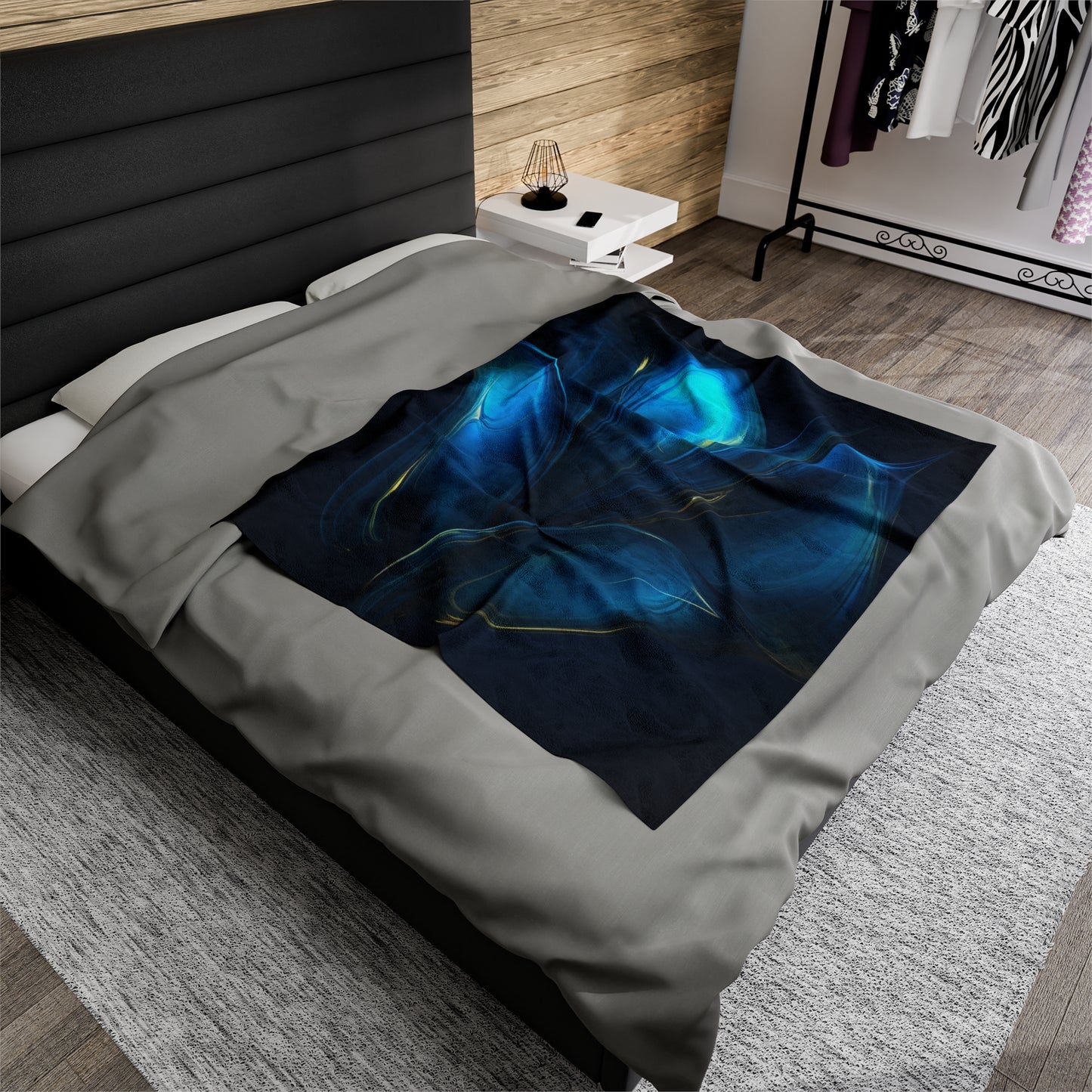 Velveteen Plush Blanket Abstract Blue Tulip 2