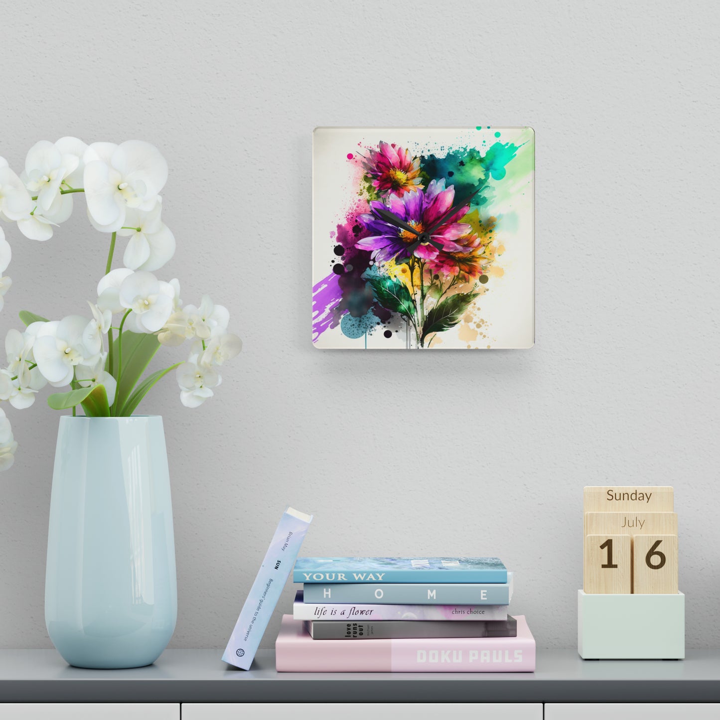 Acrylic Wall Clock Bright Spring Flowers 1