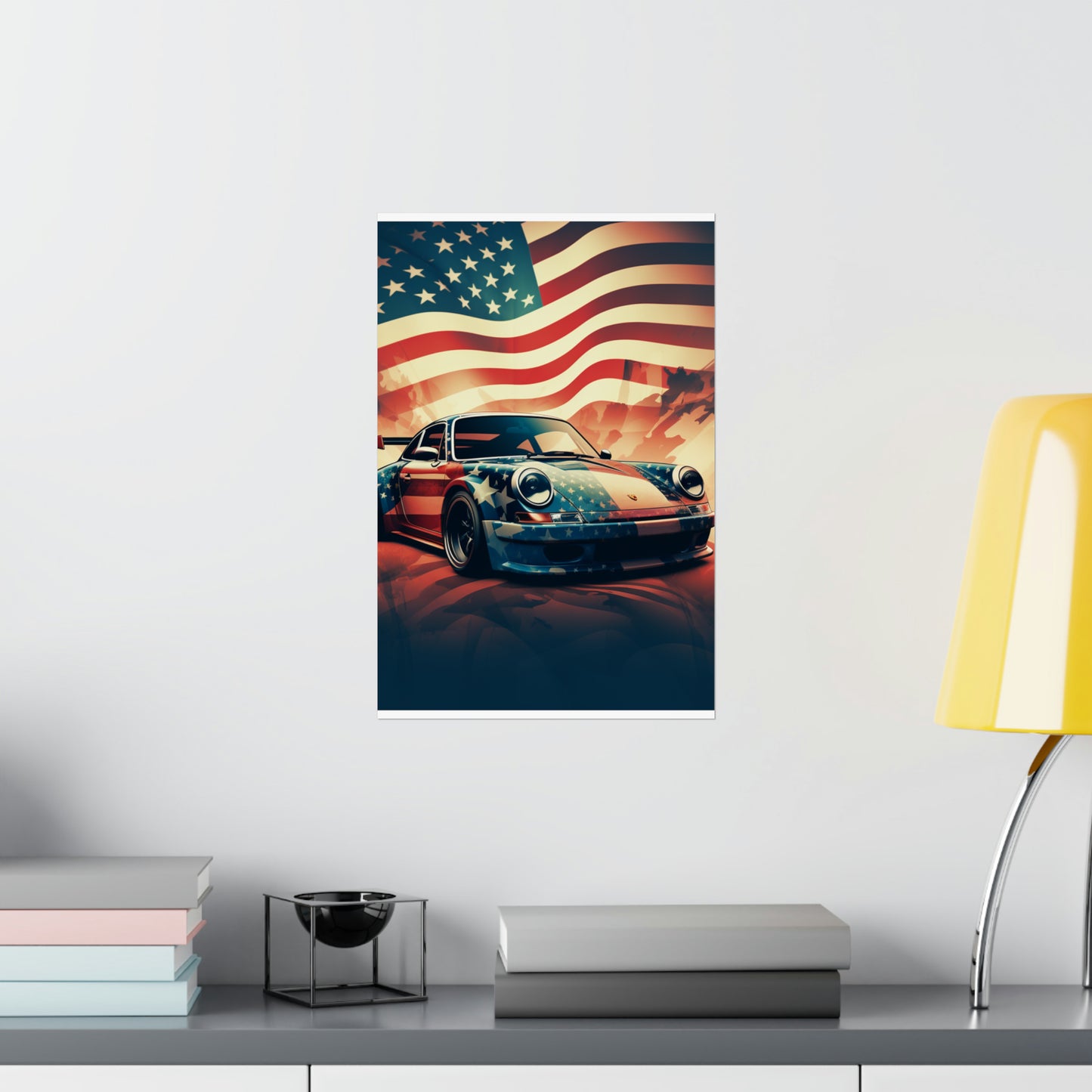 Premium Matte Vertical Posters Abstract American Flag Background Porsche 4