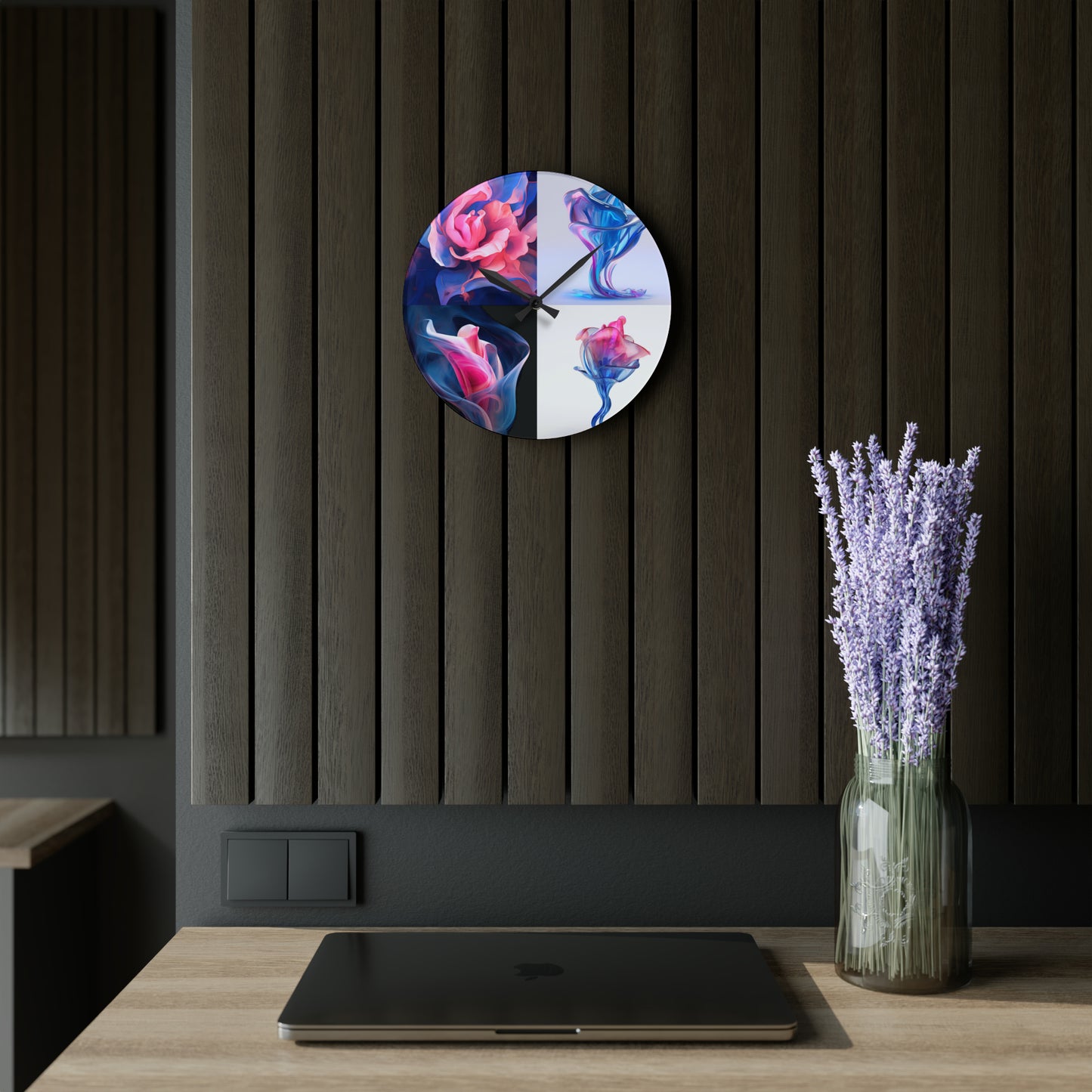 Acrylic Wall Clock Pink & Blue Tulip Rose 5