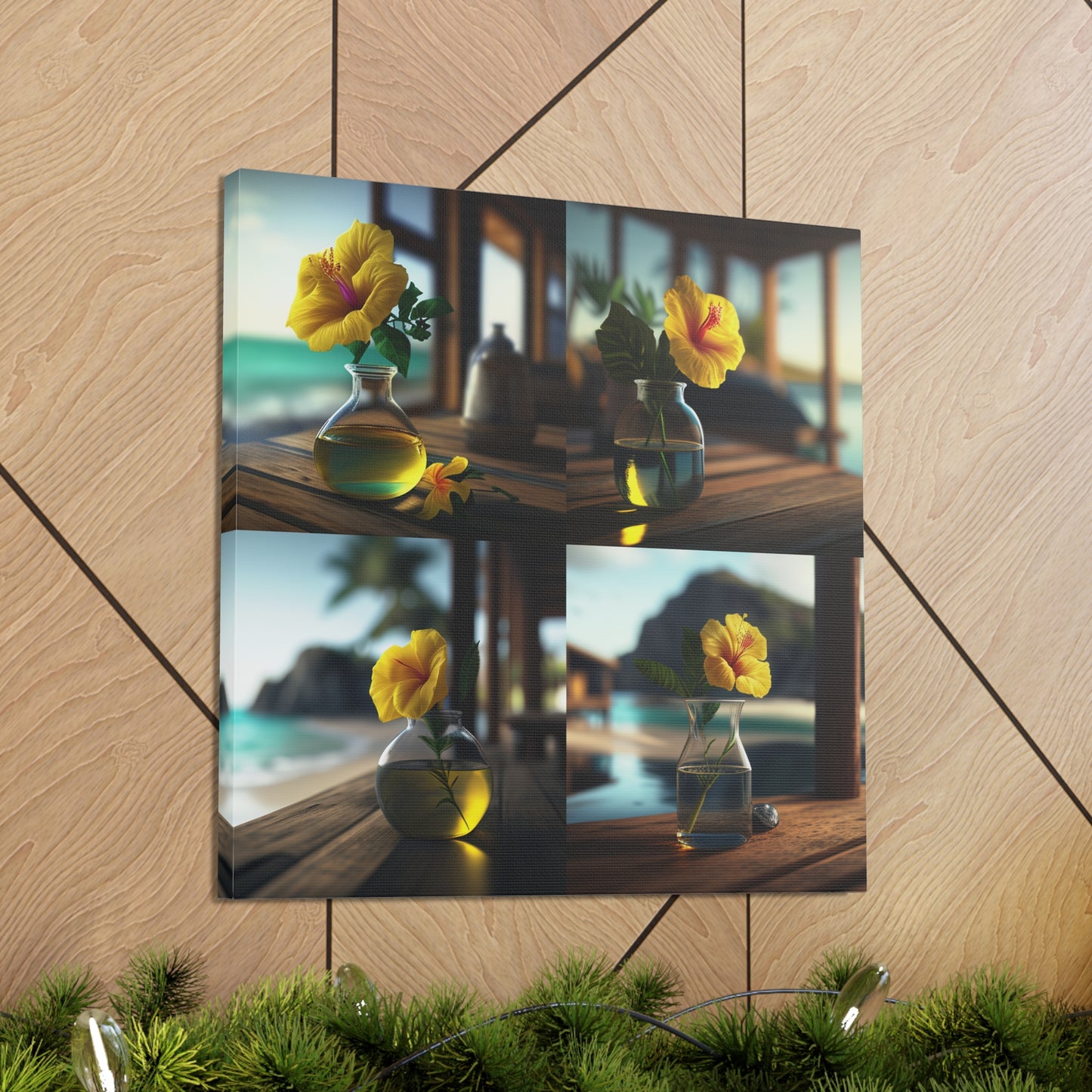 Canvas Gallery Wraps Yellow Hibiscus Wood 5