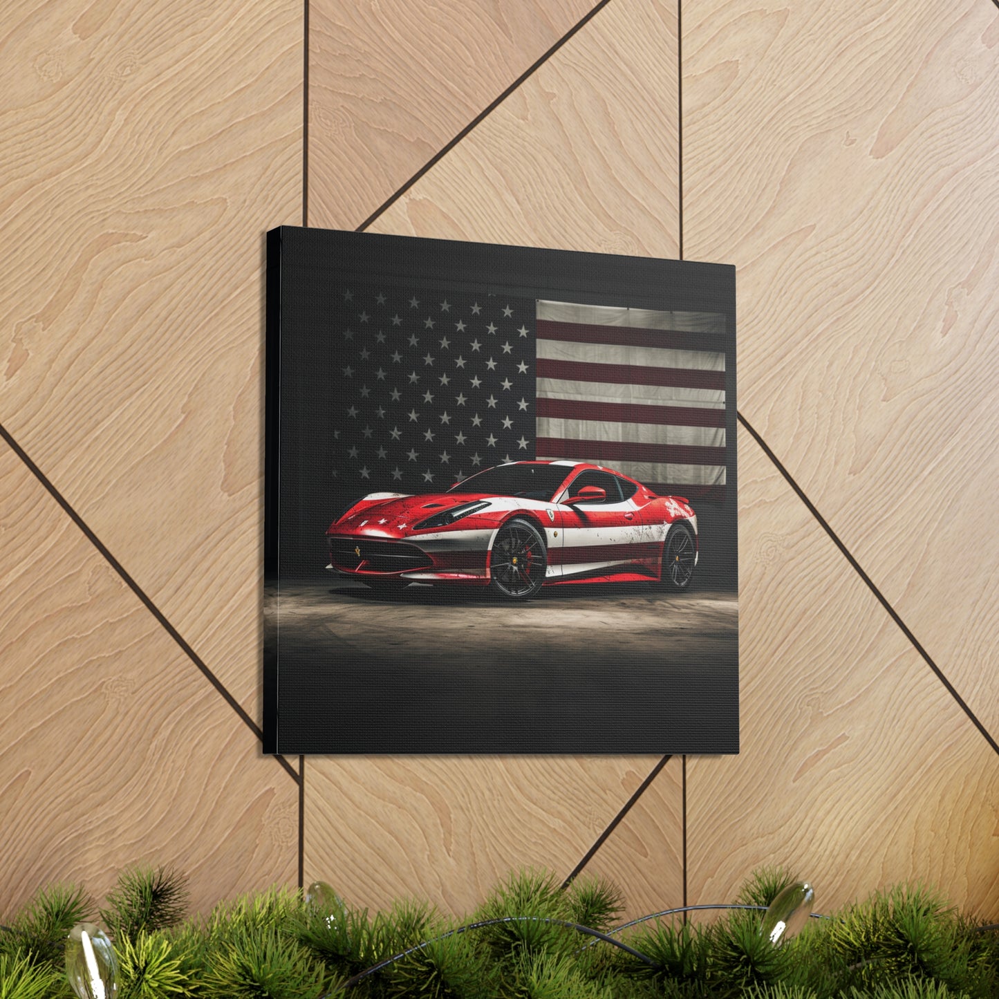 Canvas Gallery Wraps American Flag Background Ferrari 1