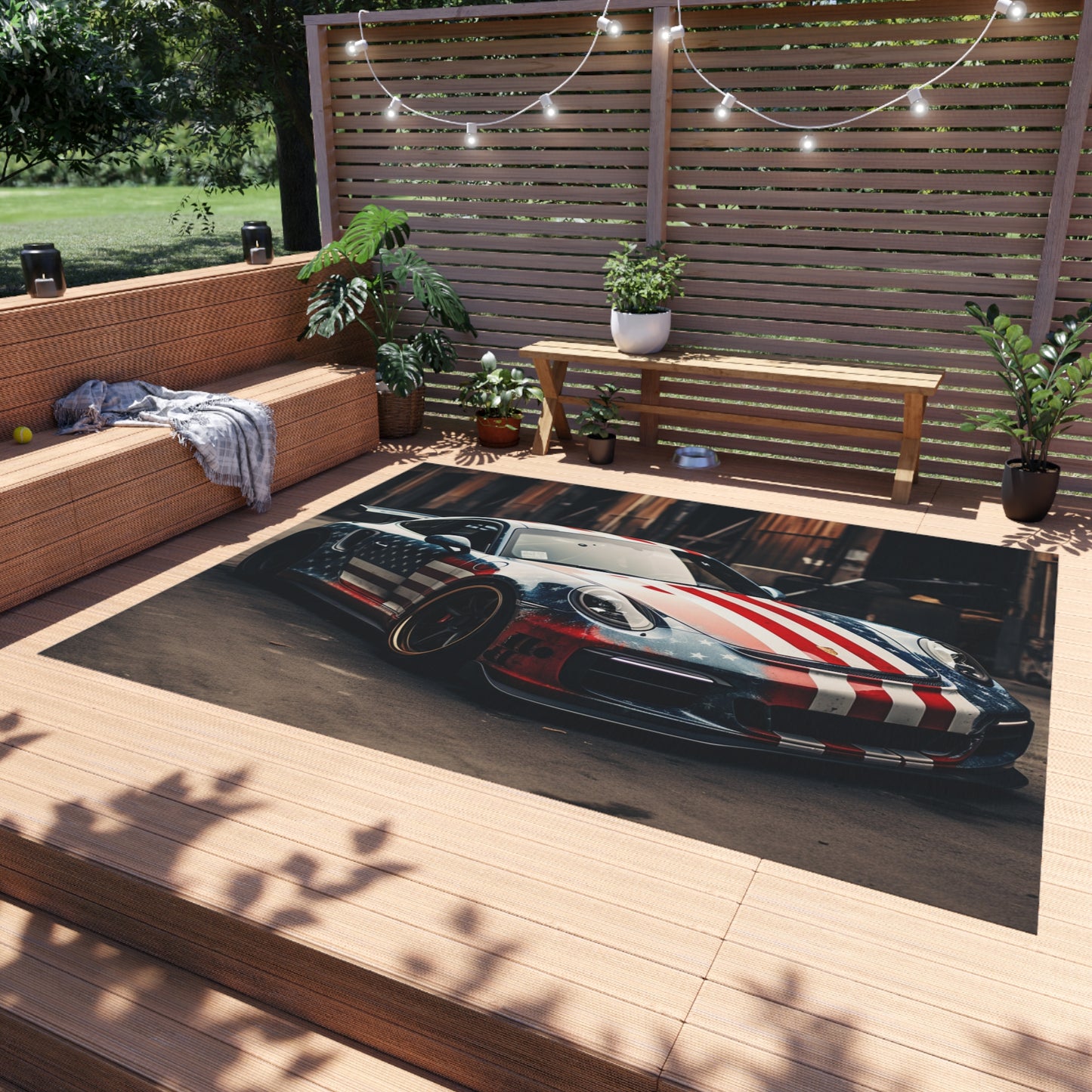 Outdoor Rug  American Flag Porsche 3