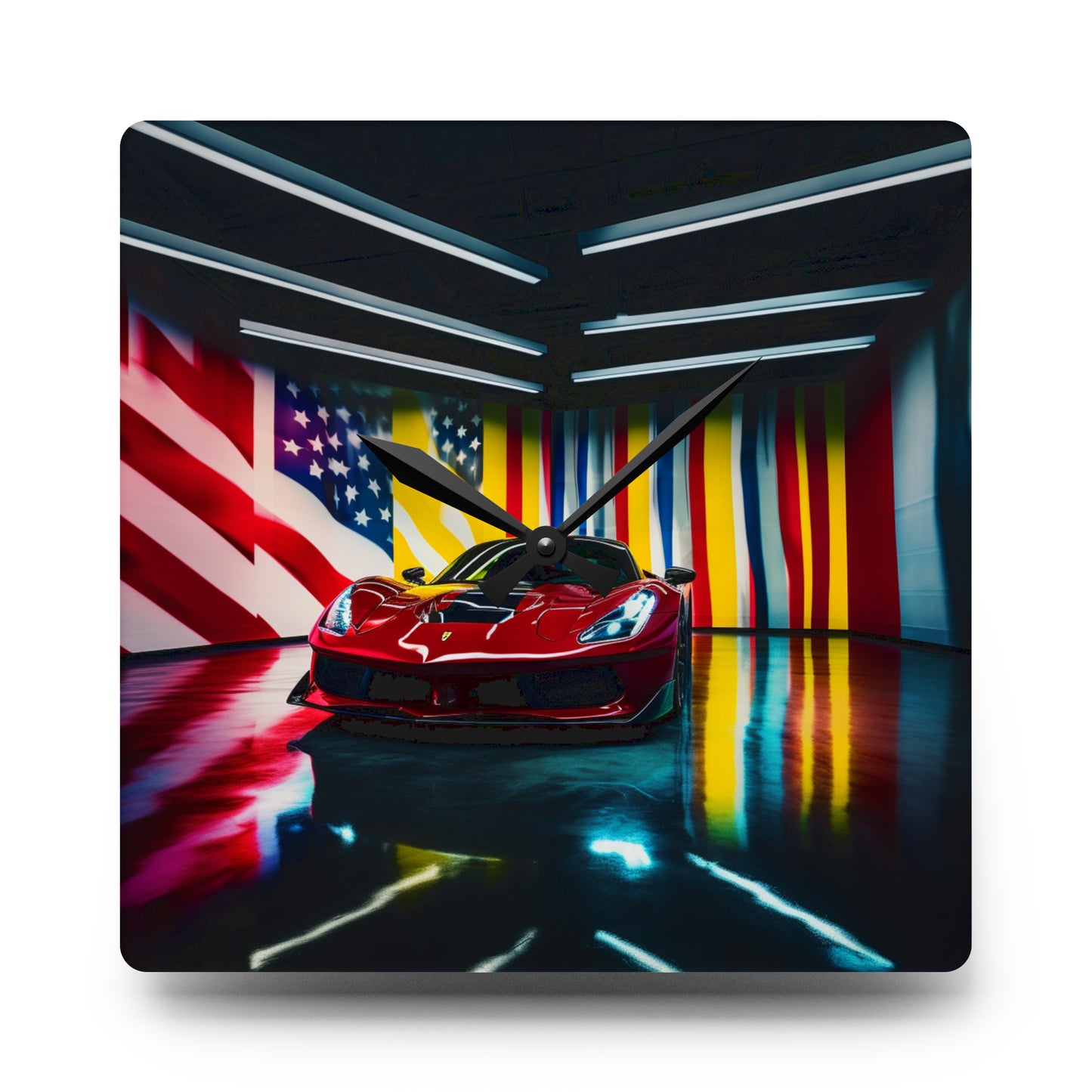 Acrylic Wall Clock Macro Flag Ferrari 2