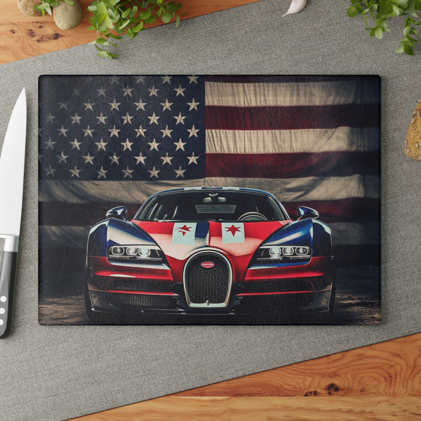 Glass Cutting Board Bugatti American Flag 3