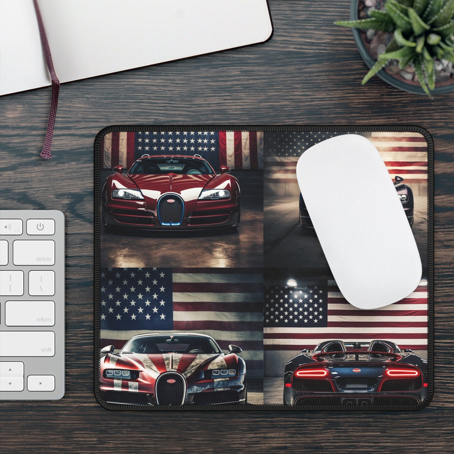 Gaming Mouse Pad  American Flag Background Bugatti 5