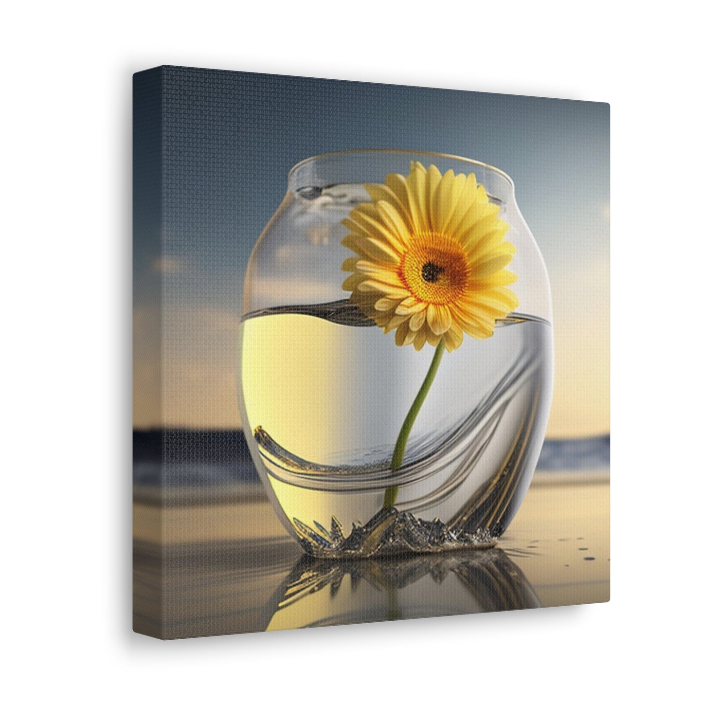 Canvas Gallery Wraps yello Gerbera glass 1