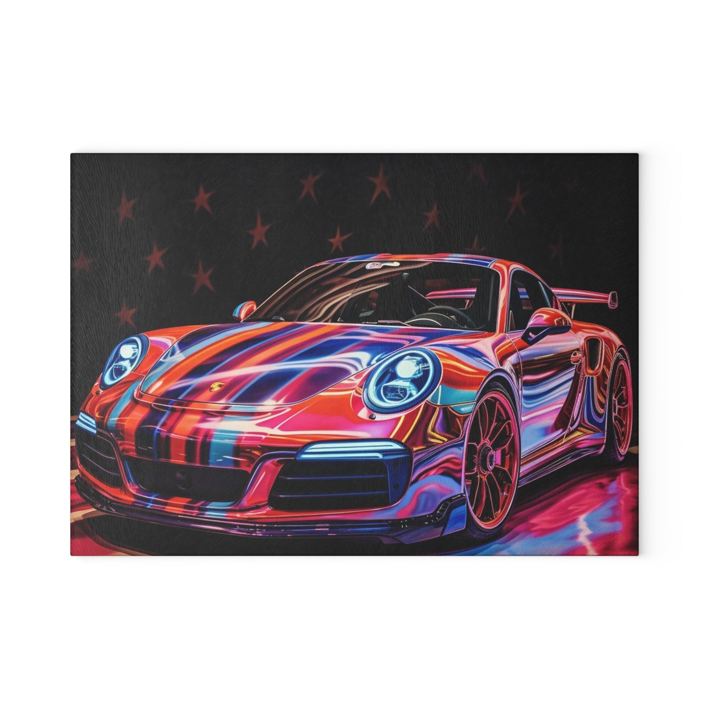 Glass Cutting Board American Flag Colored Porsche 4