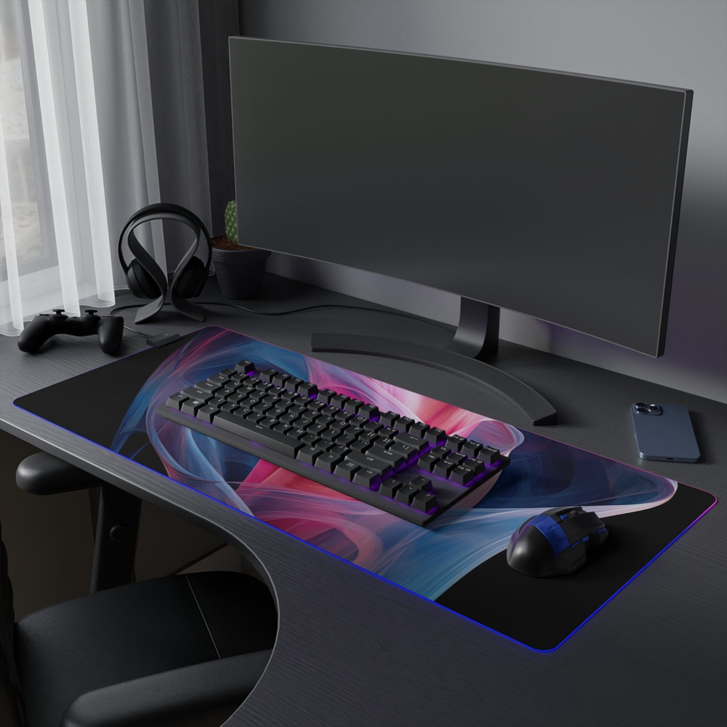 LED Gaming Mouse Pad Pink & Blue Tulip Rose 3