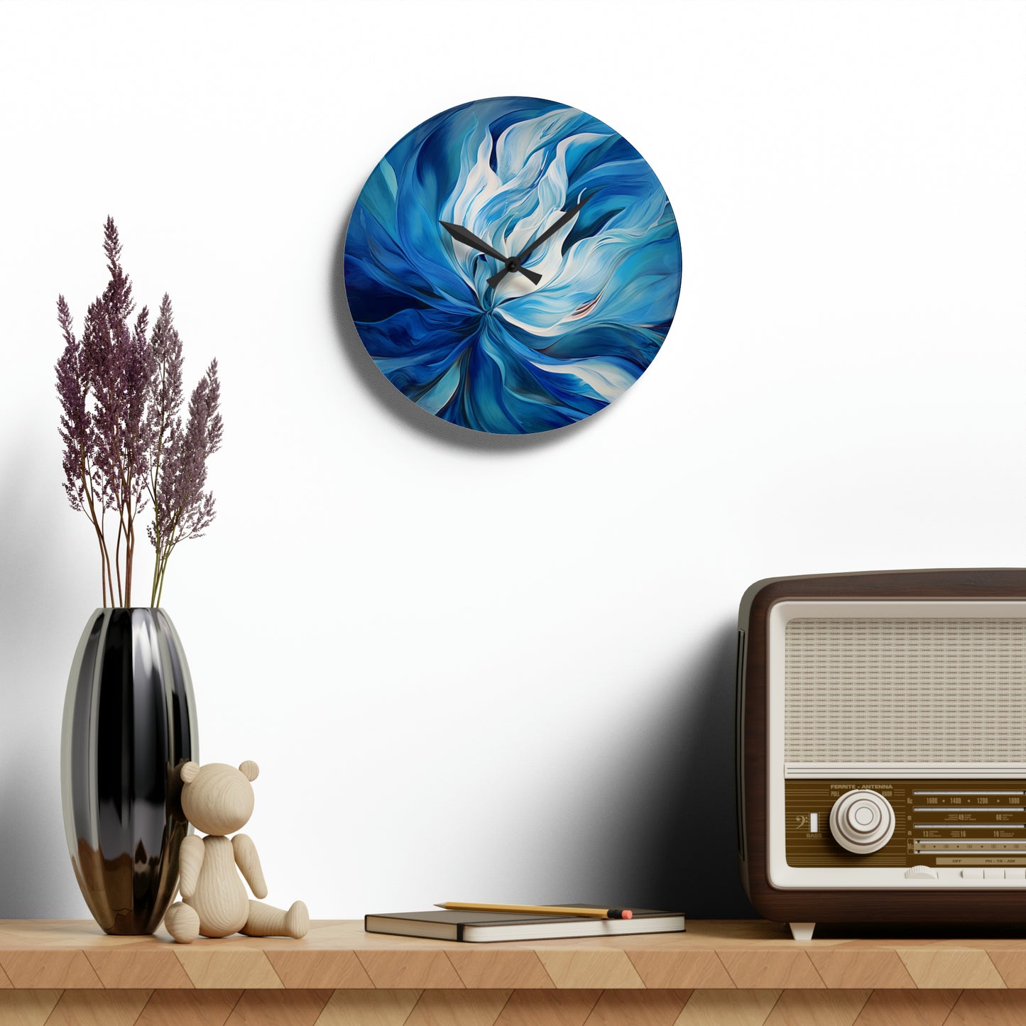 Acrylic Wall Clock Blue Tluip Abstract 1