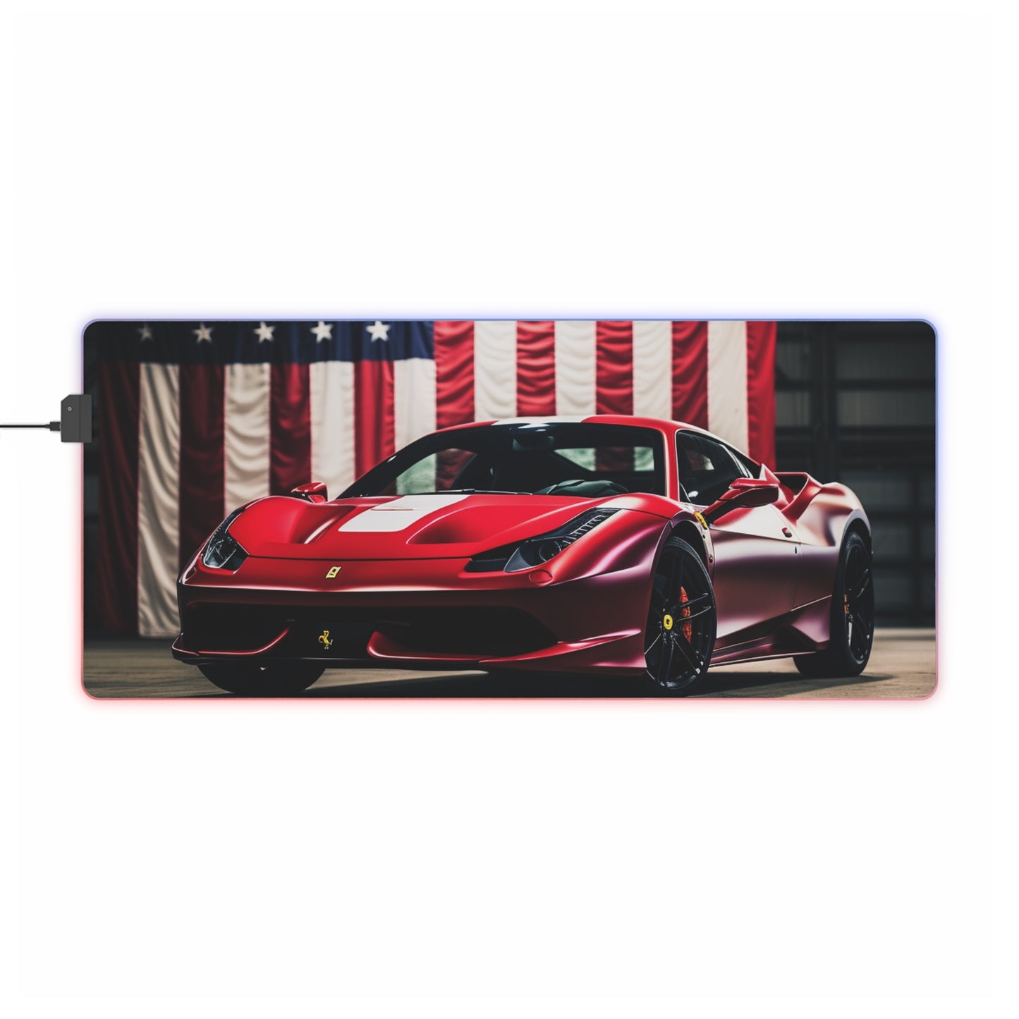 LED Gaming Mouse Pad American Flag Background Ferrari 3