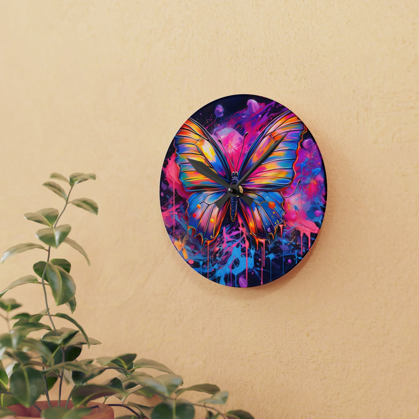 Acrylic Wall Clock Pink Butterfly Flair 3
