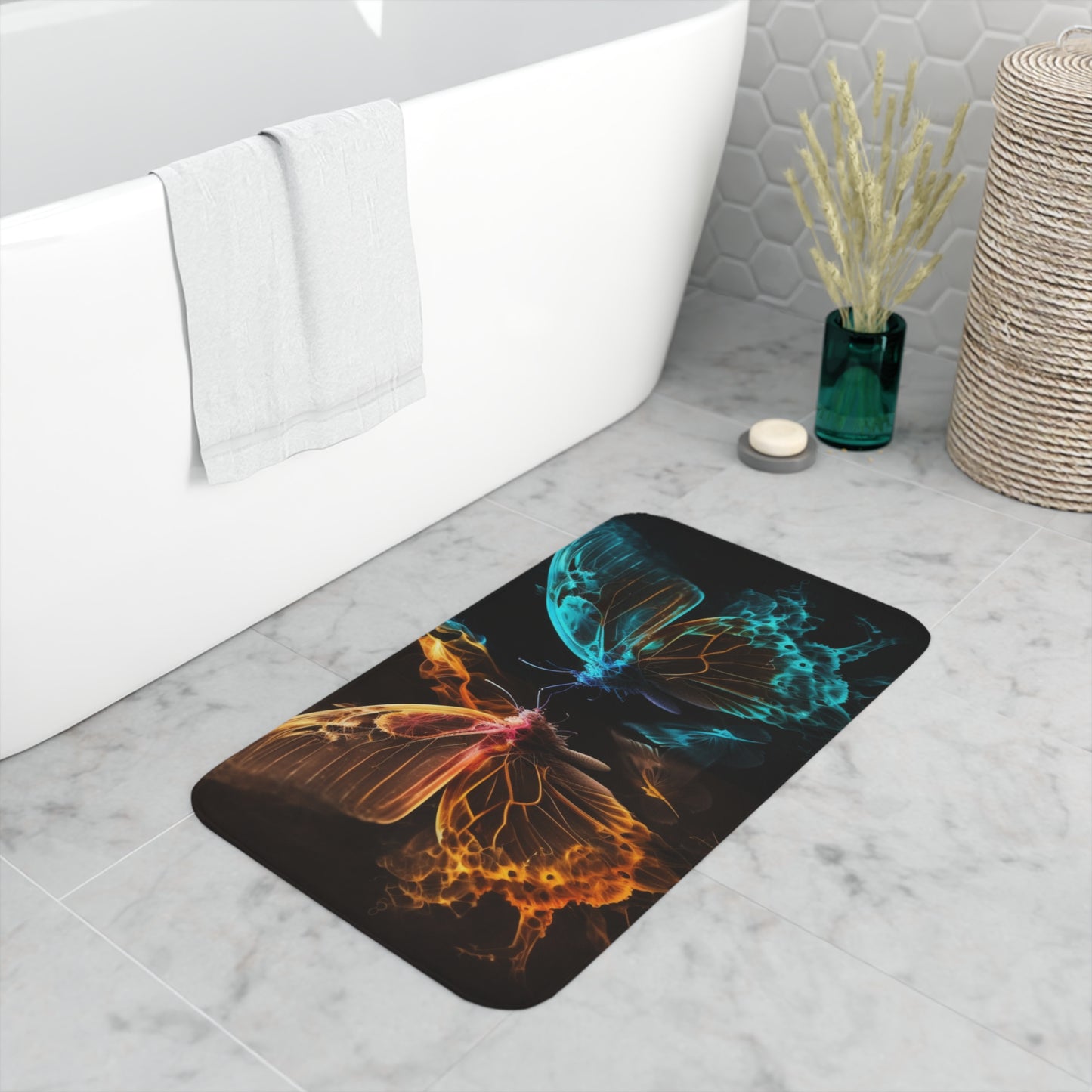 Memory Foam Bath Mat Kiss Neon Butterfly 10