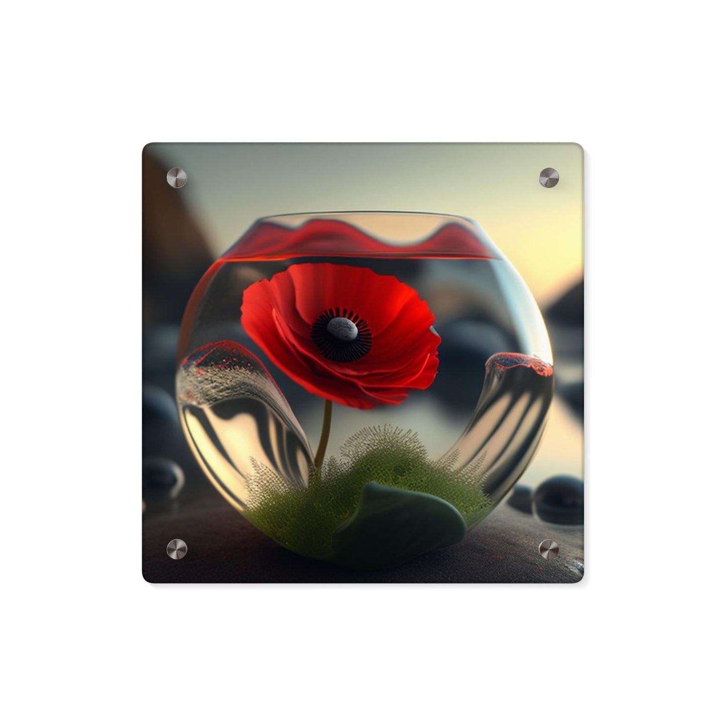 Acrylic Wall Art Panels Red Anemone in a Vase 3