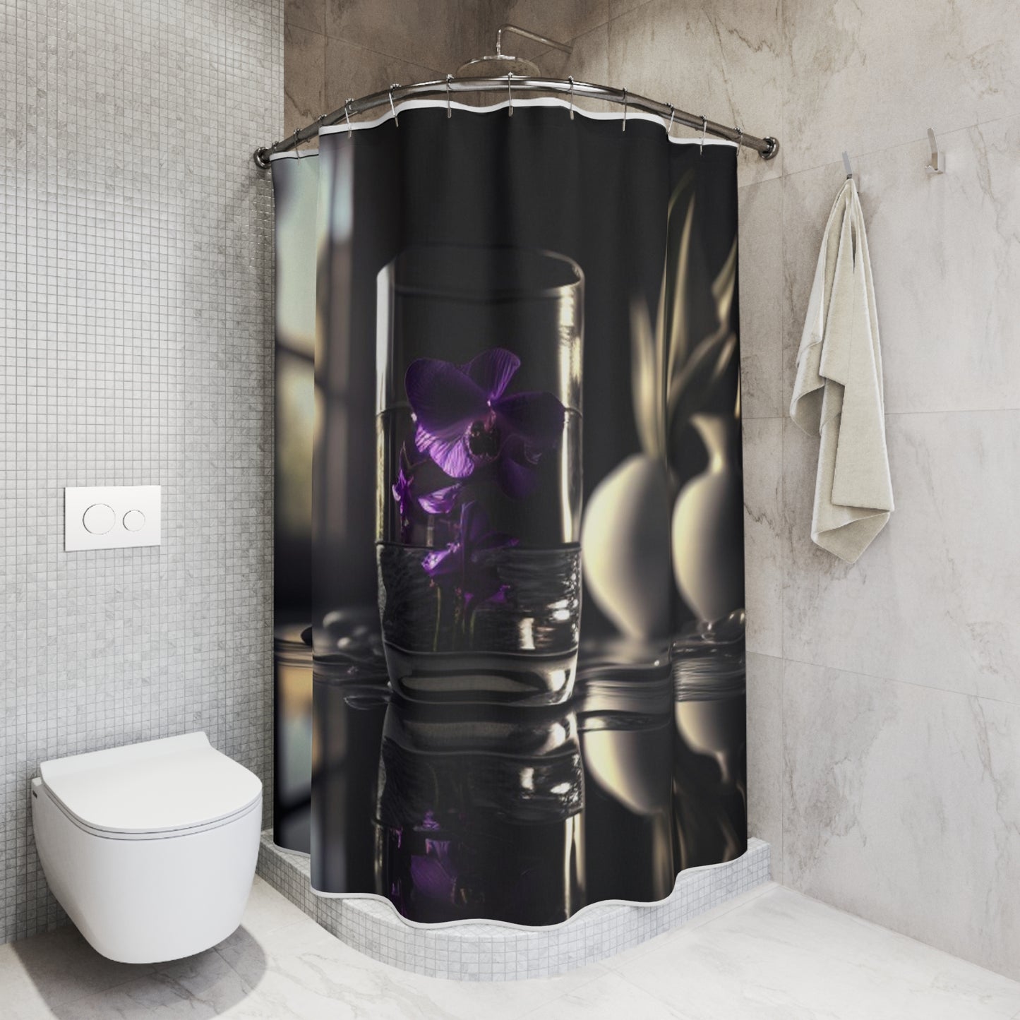 Polyester Shower Curtain Purple Orchid Glass vase 4
