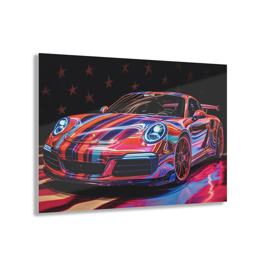 Acrylic Prints American Flag Colored Porsche 3