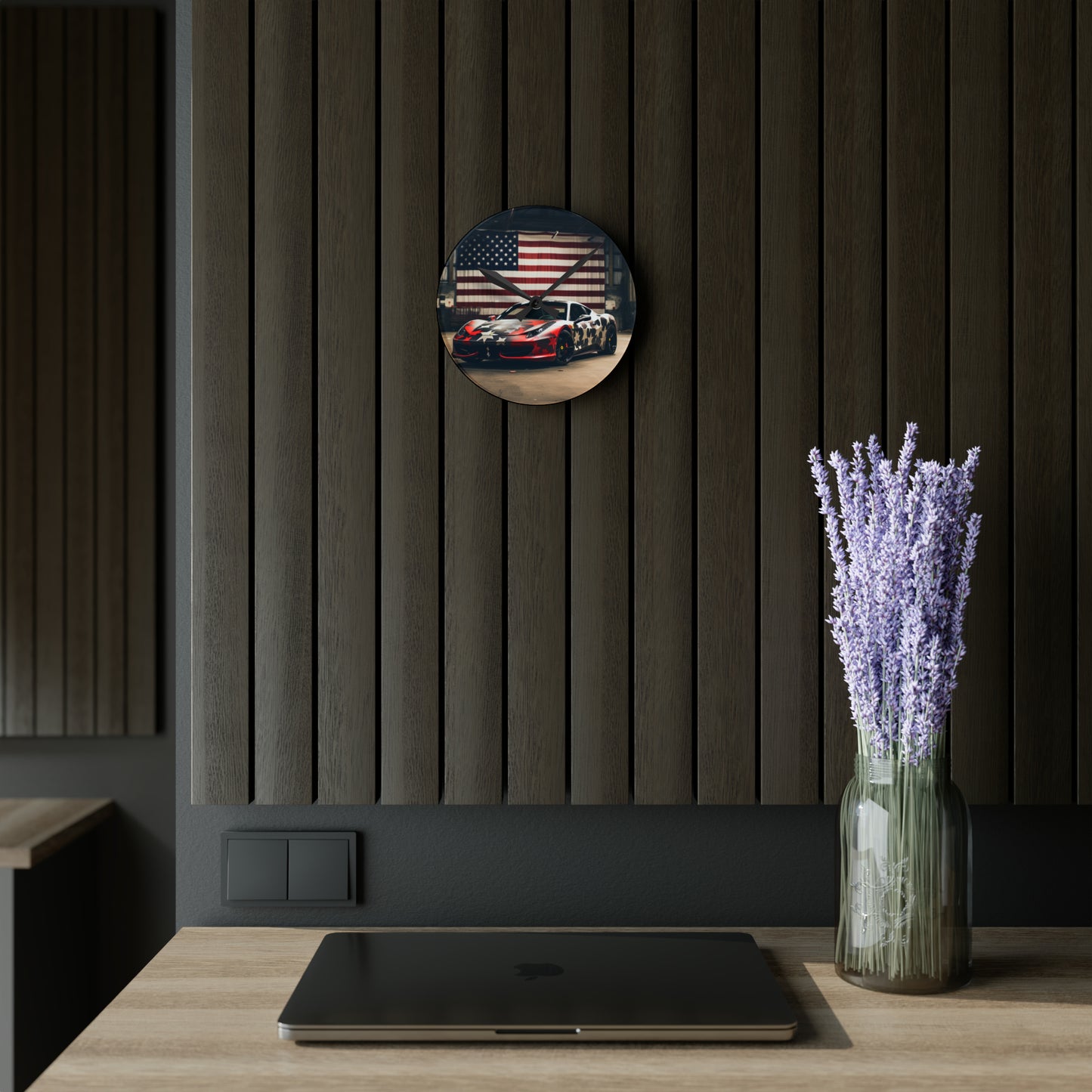 Acrylic Wall Clock American Flag Farrari 1