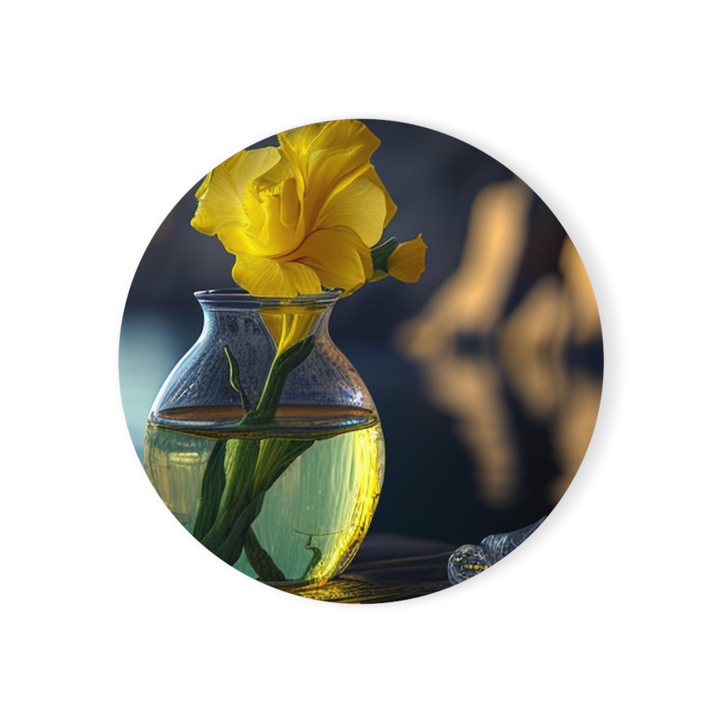 Cork Back Coaster Yellow Gladiolus glass 3