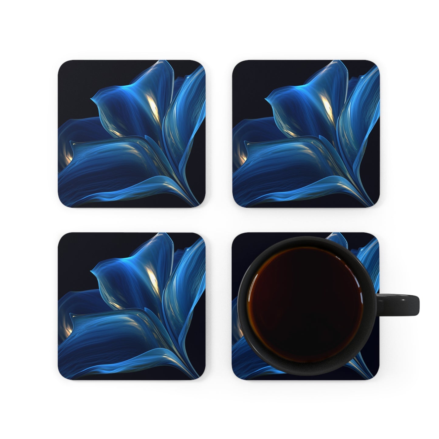 Corkwood Coaster Set Abstract Blue Tulip 1