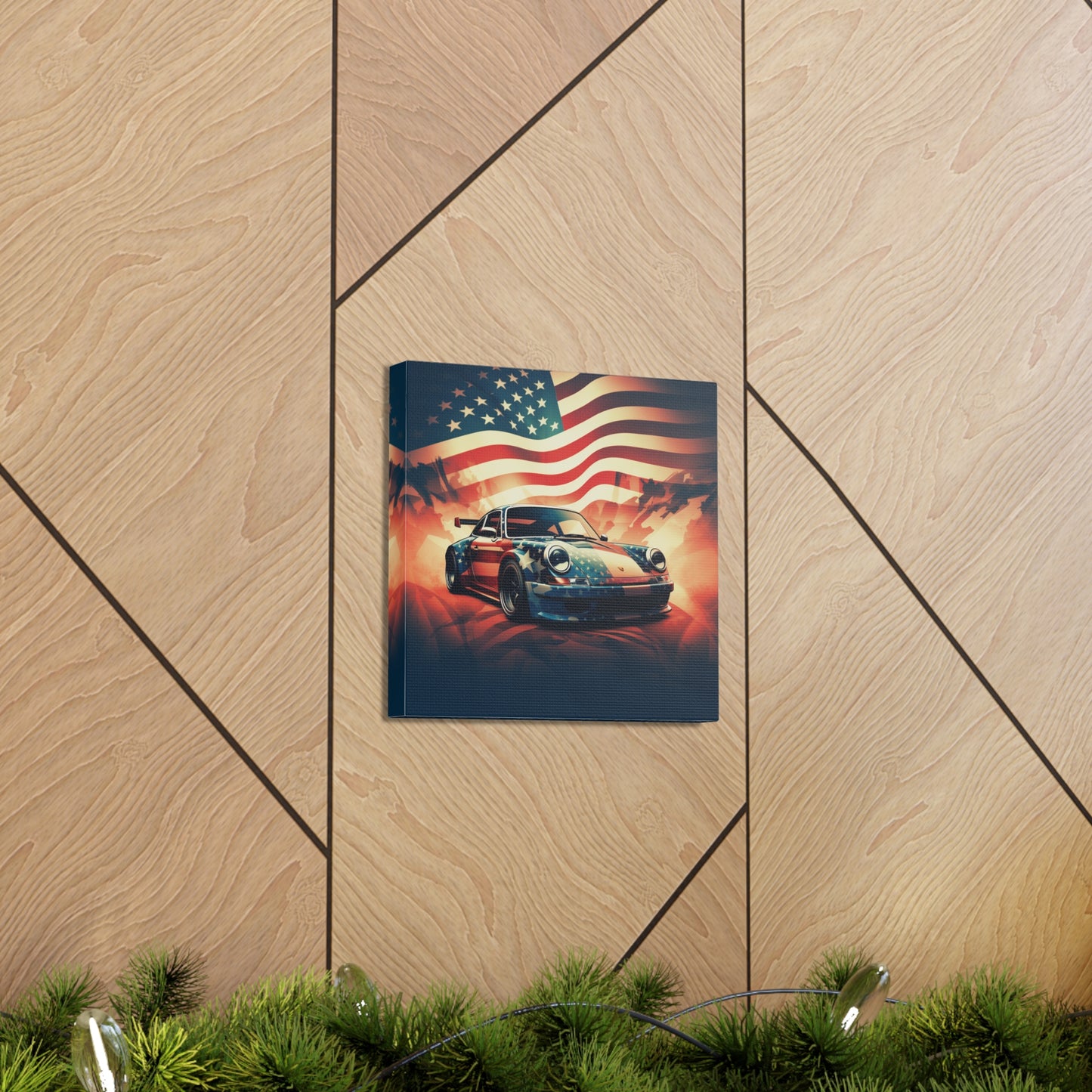 Canvas Gallery Wraps Abstract American Flag Background Porsche 4