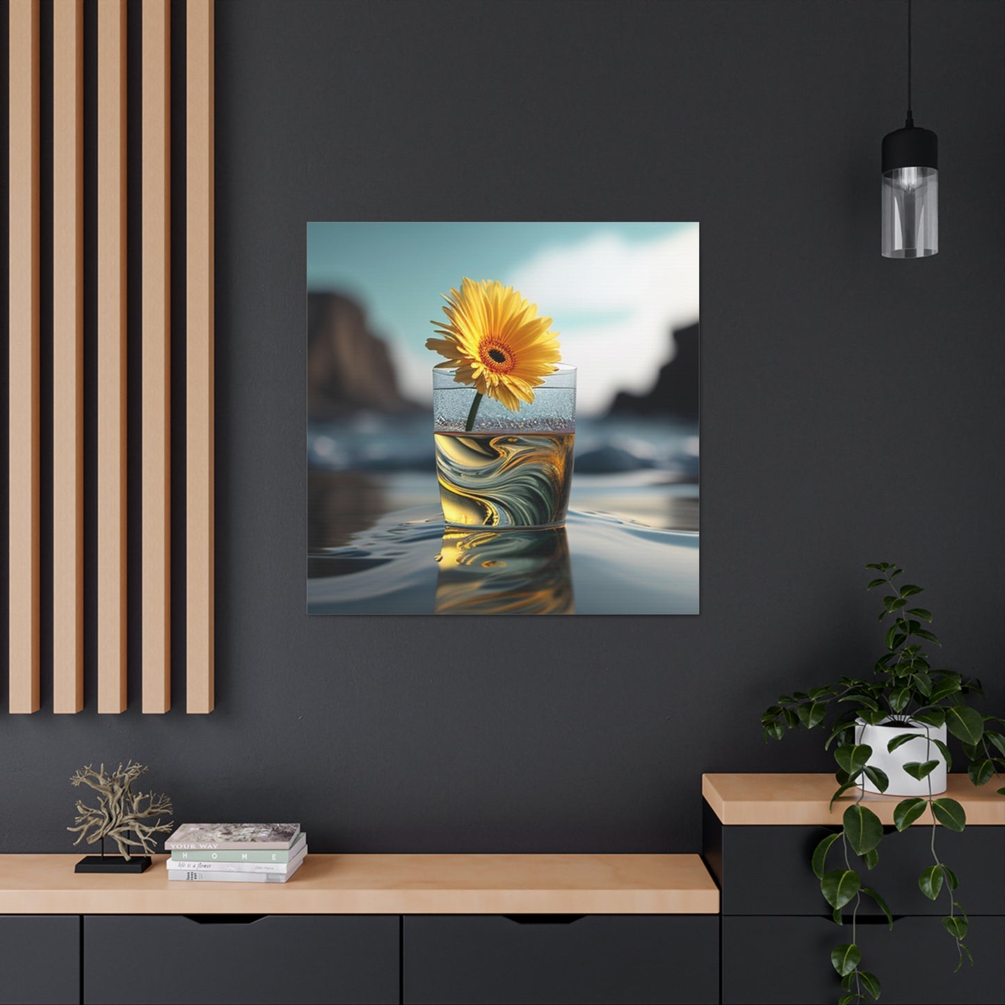 Canvas Gallery Wraps yello Gerbera glass 2