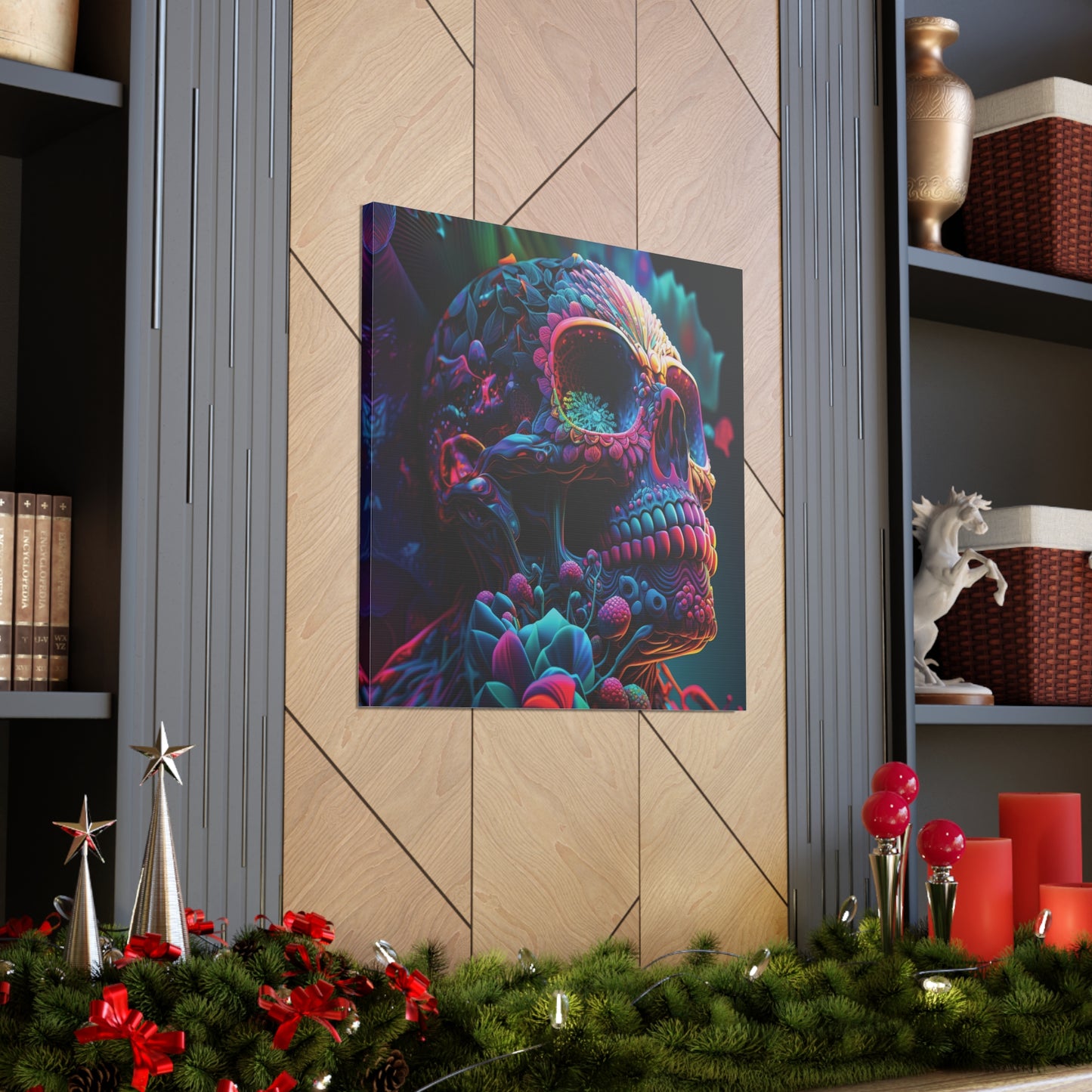 Canvas Gallery Wraps Florescent Skull Death 3