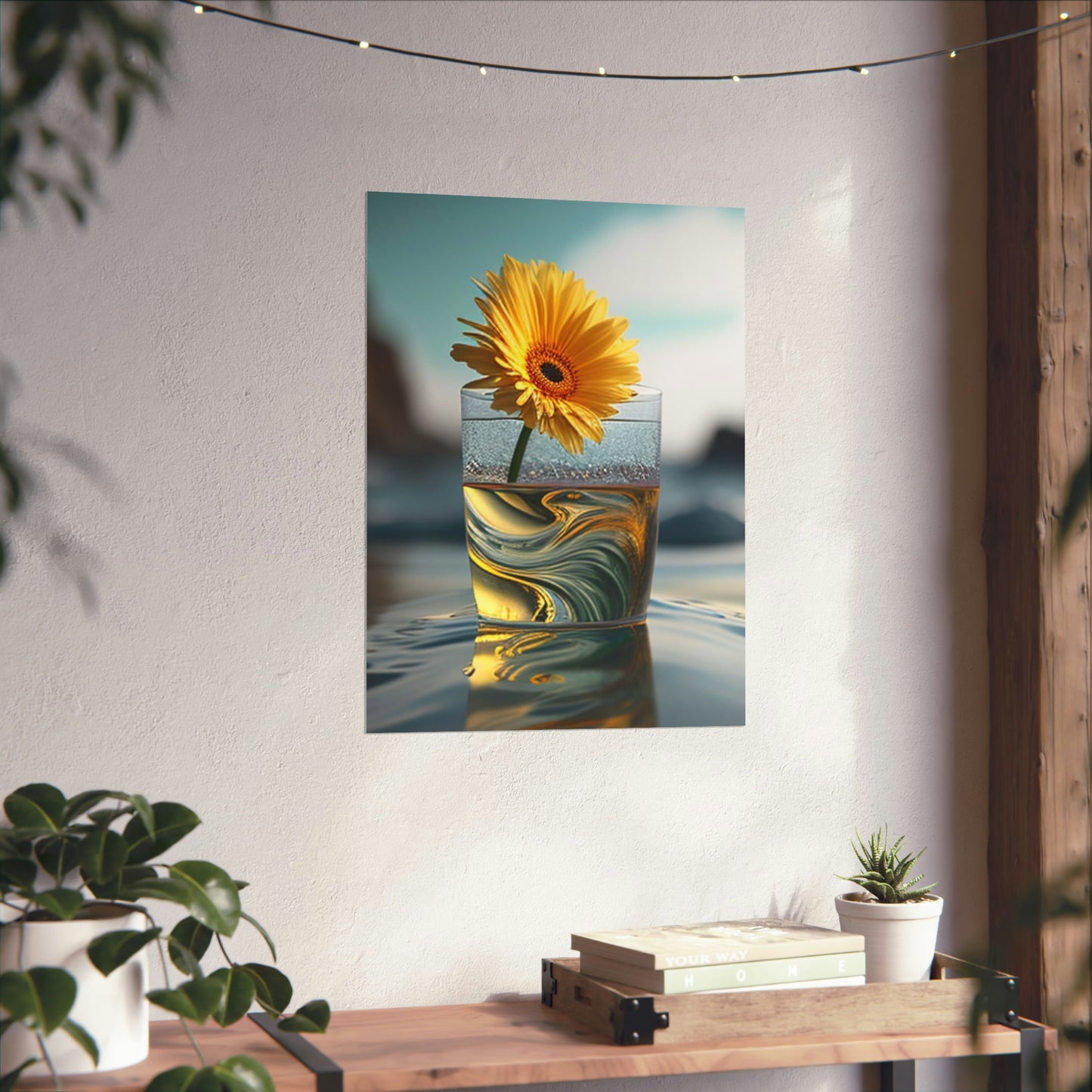 Premium Matte Vertical Posters yello Gerbera glass 2