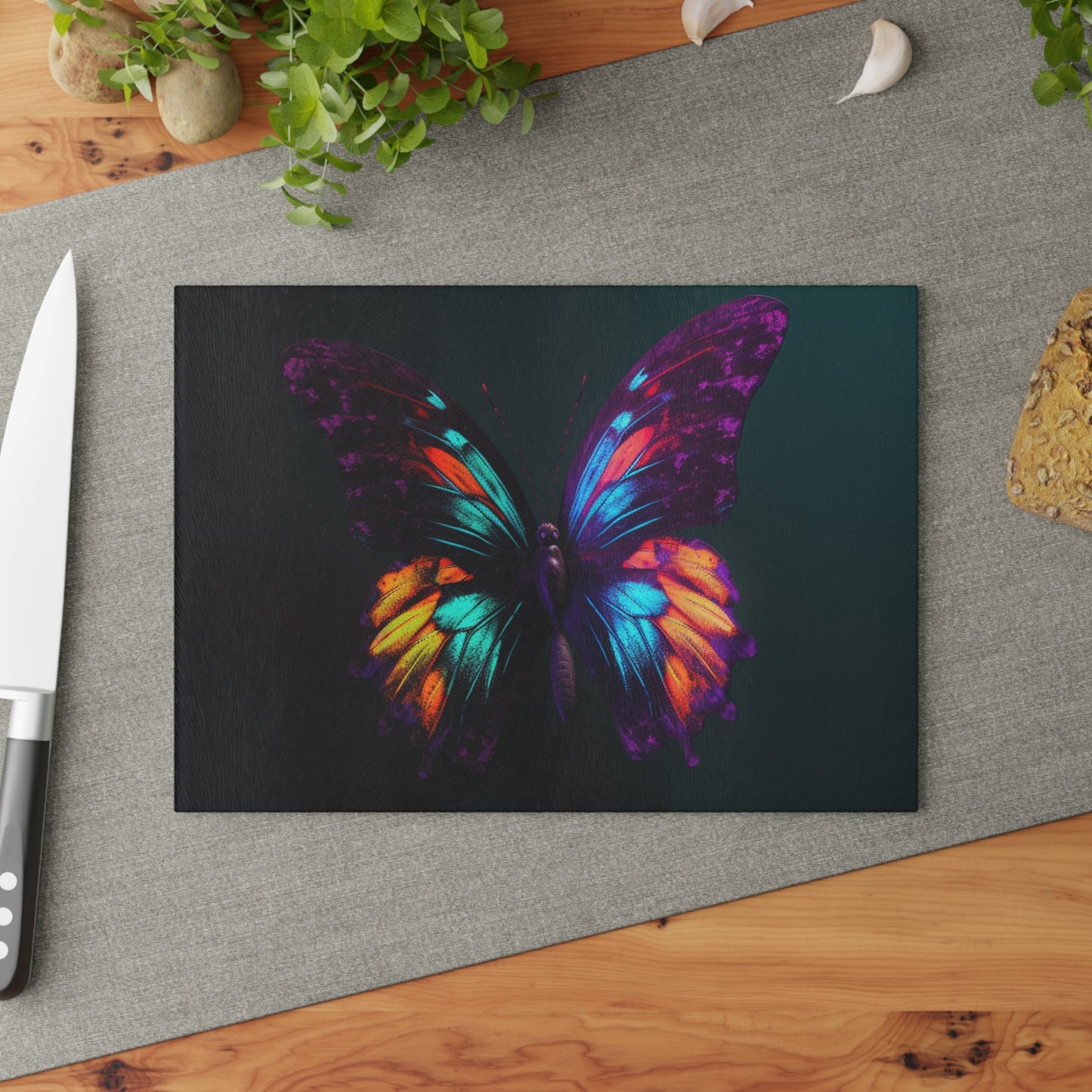 Glass Cutting Board Hyper Colorful Butterfly Purple 1