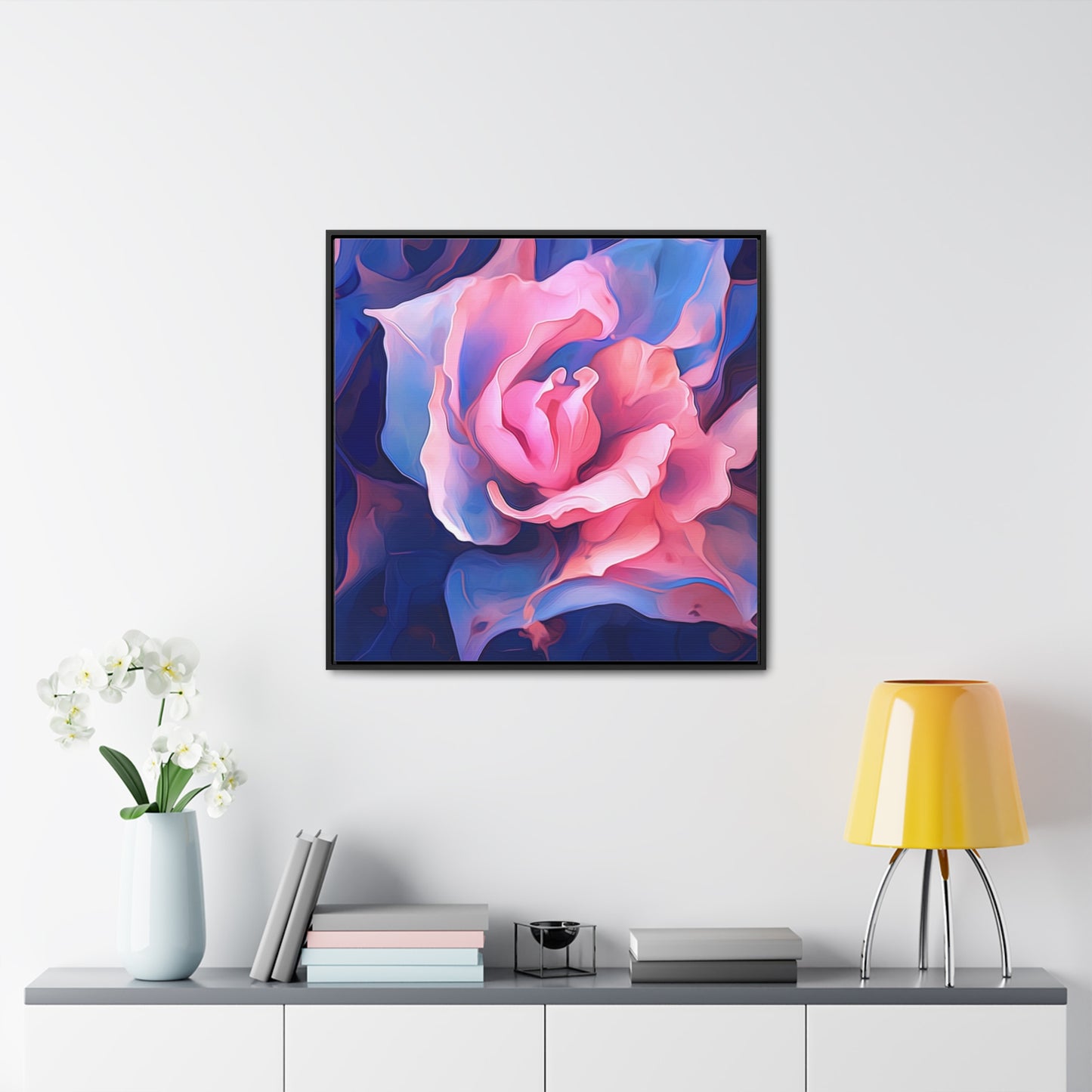 Gallery Canvas Wraps, Square Frame Pink & Blue Tulip Rose 1