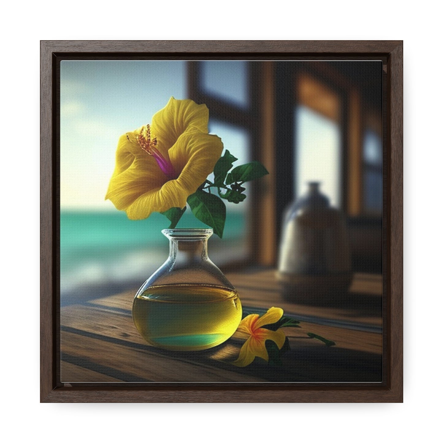 Gallery Canvas Wraps, Square Frame Yellow Hibiscus Wood 1