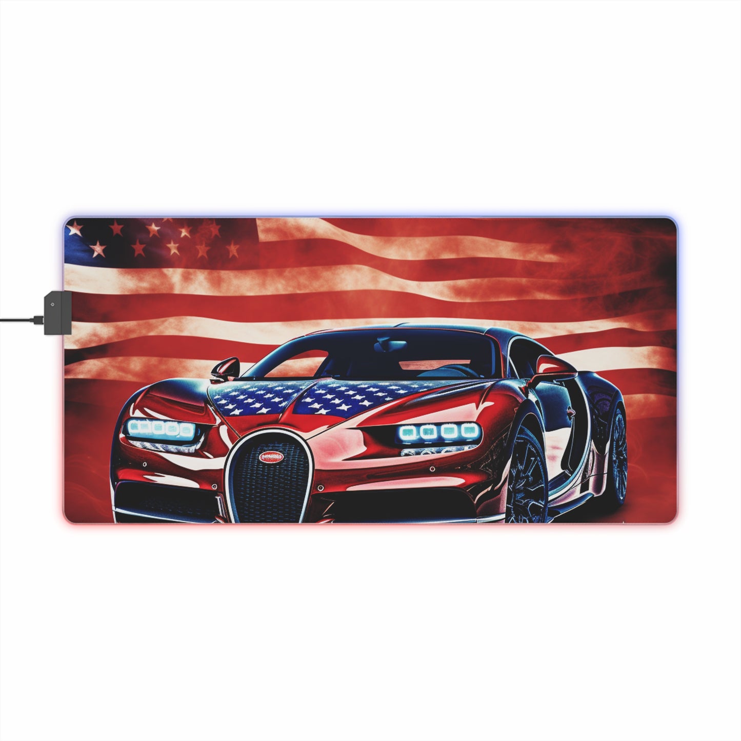 LED Gaming Mouse Pad Abstract American Flag Background Bugatti 3