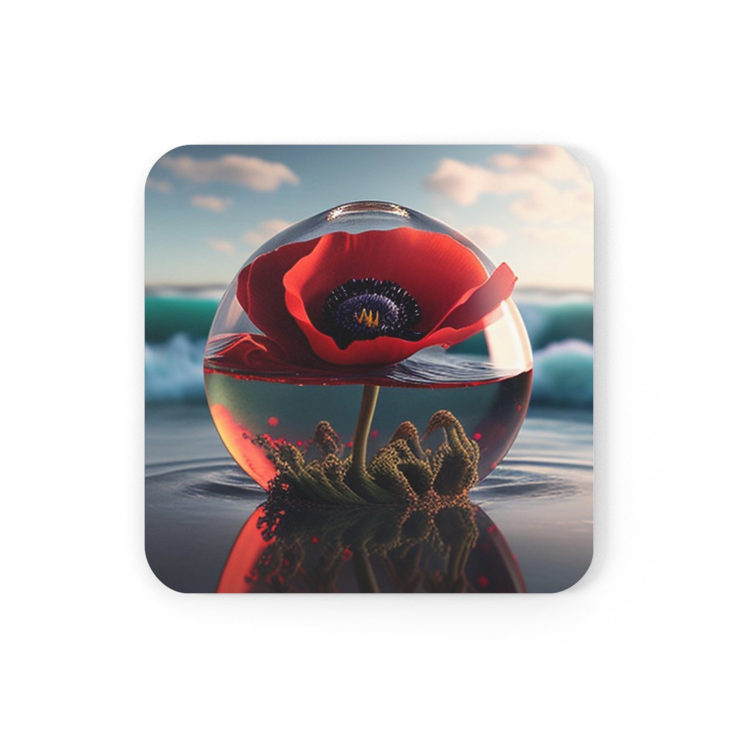 Corkwood Coaster Set Red Anemone in a Vase 4