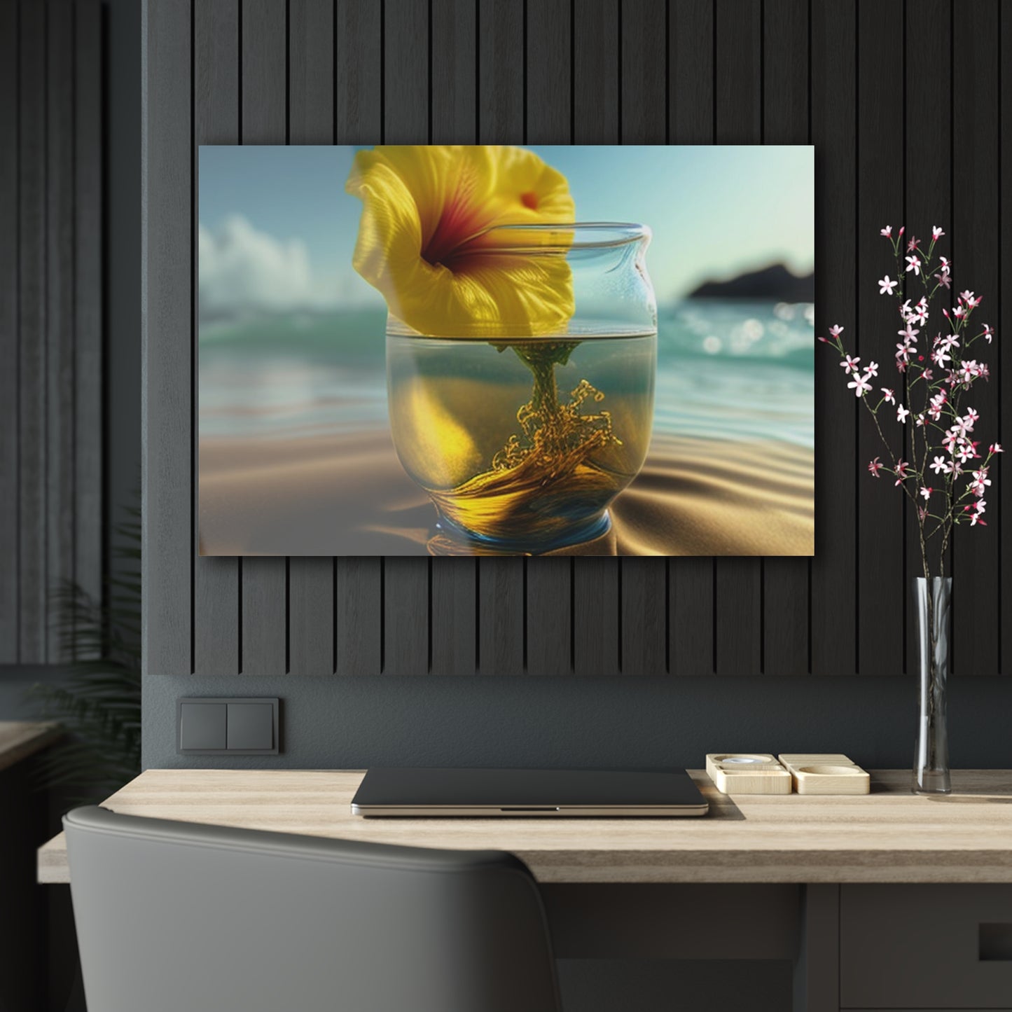 Acrylic Prints Yellow Hibiscus glass 1