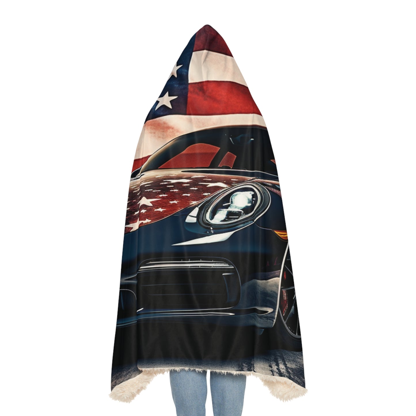 Snuggle Hooded Blanket Abstract American Flag Background Porsche 2