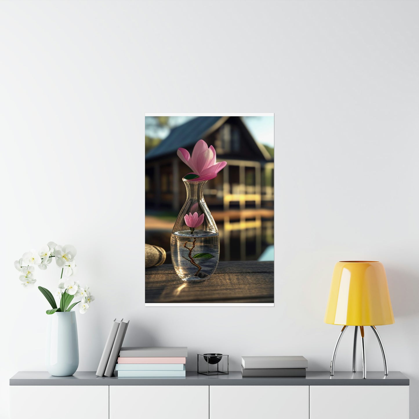 Premium Matte Vertical Posters Magnolia in a Glass vase 4