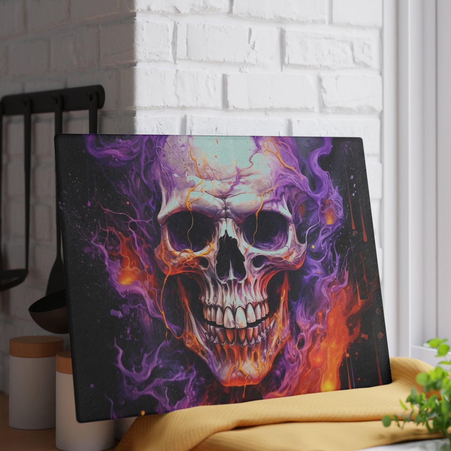 Glass Cutting Board Skull Flames 2