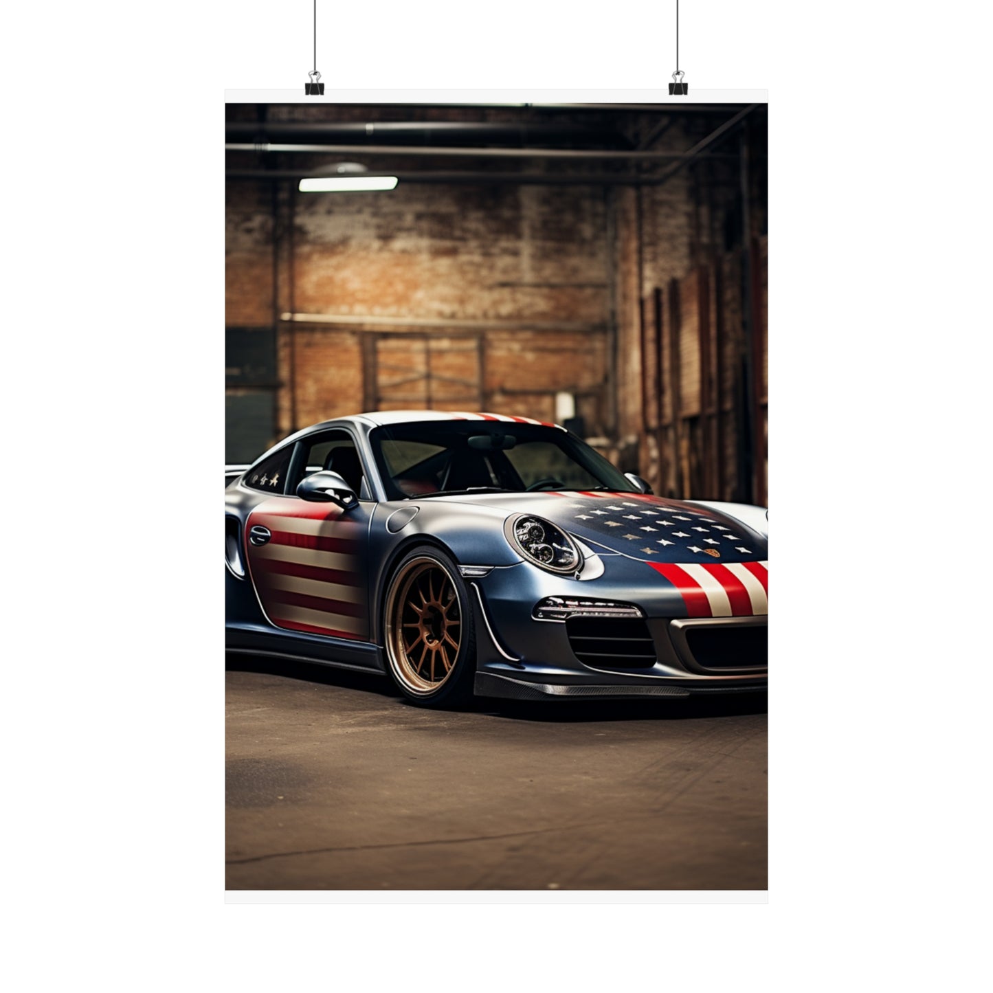 Premium Matte Vertical Posters American Flag Porsche 1