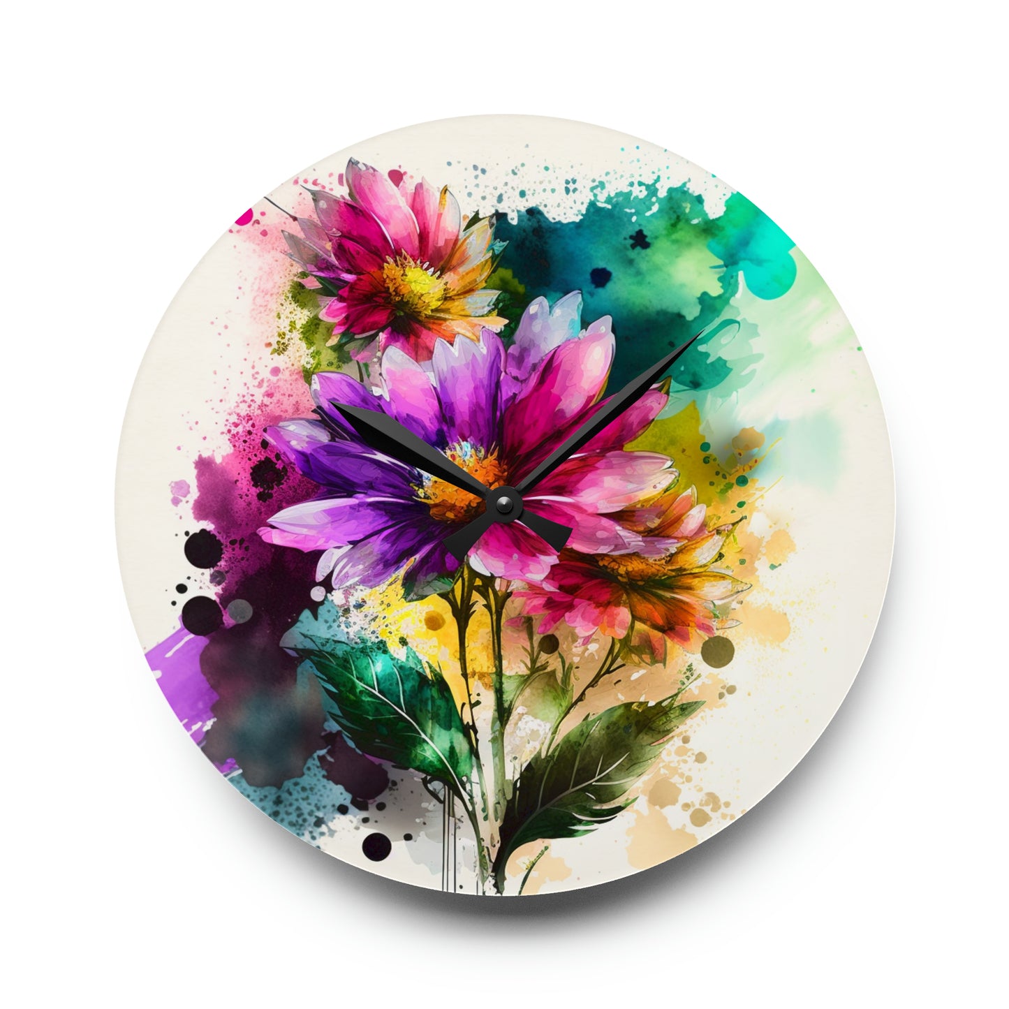 Acrylic Wall Clock Bright Spring Flowers 1