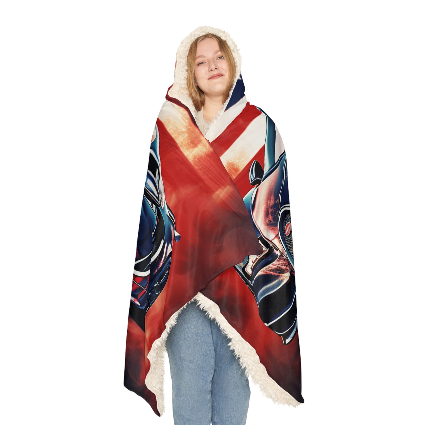 Snuggle Hooded Blanket Abstract American Flag Background Bugatti 4